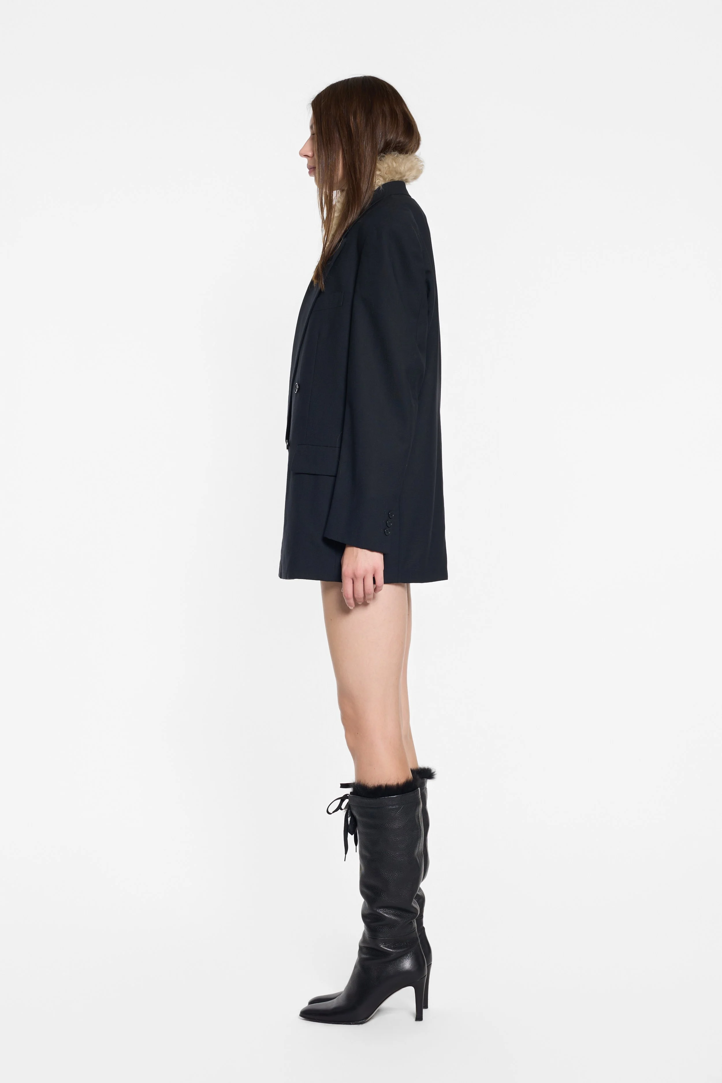 Side view of 90s Yohji Yamamoto tailored wool jacket