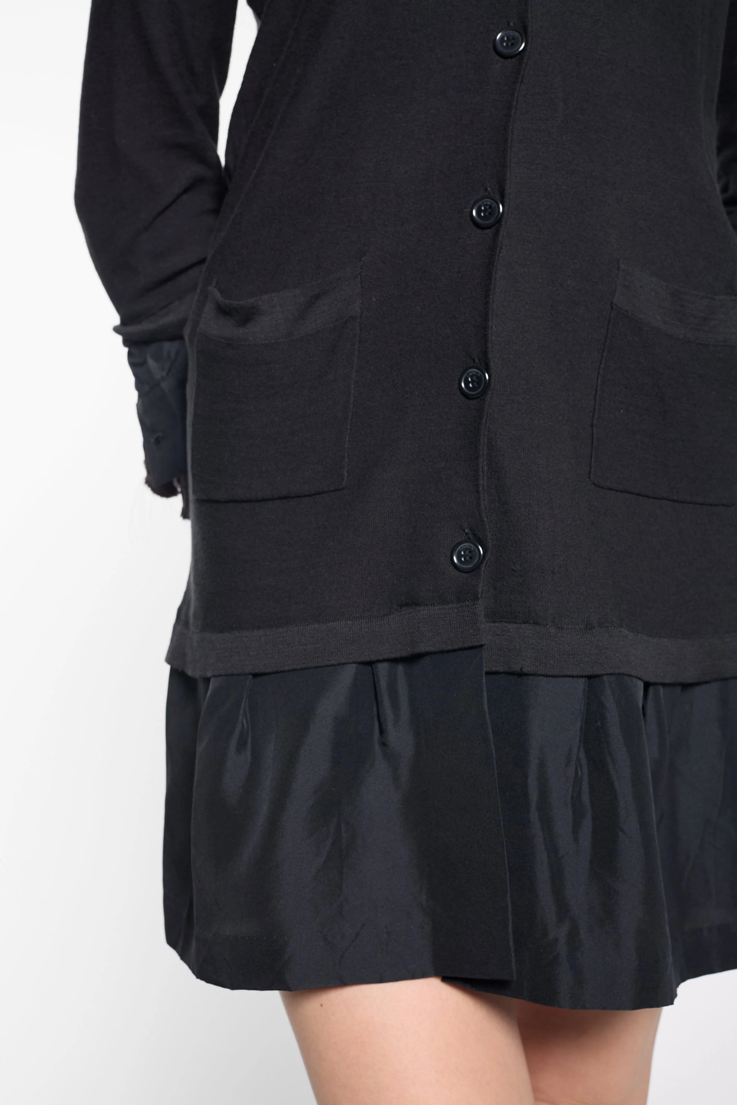 Detail of layered silk ruffle hem on Sonia Rykiel black dress