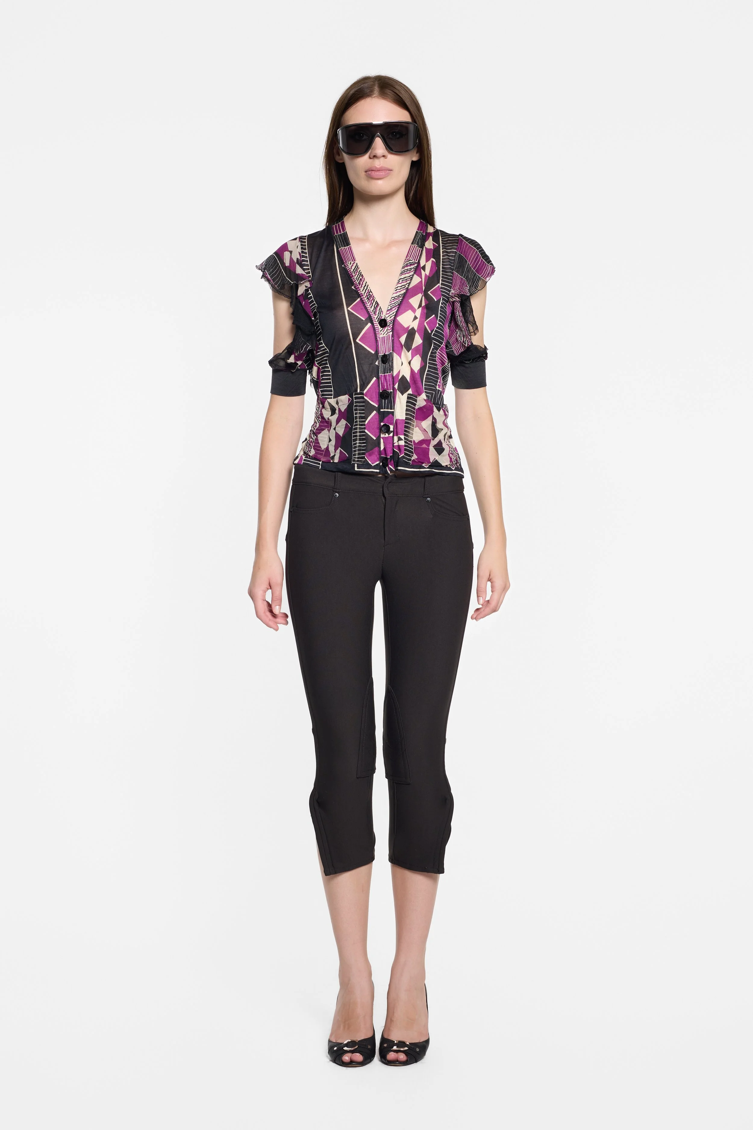 Front view of Jean Paul Gaultier silk button-through top