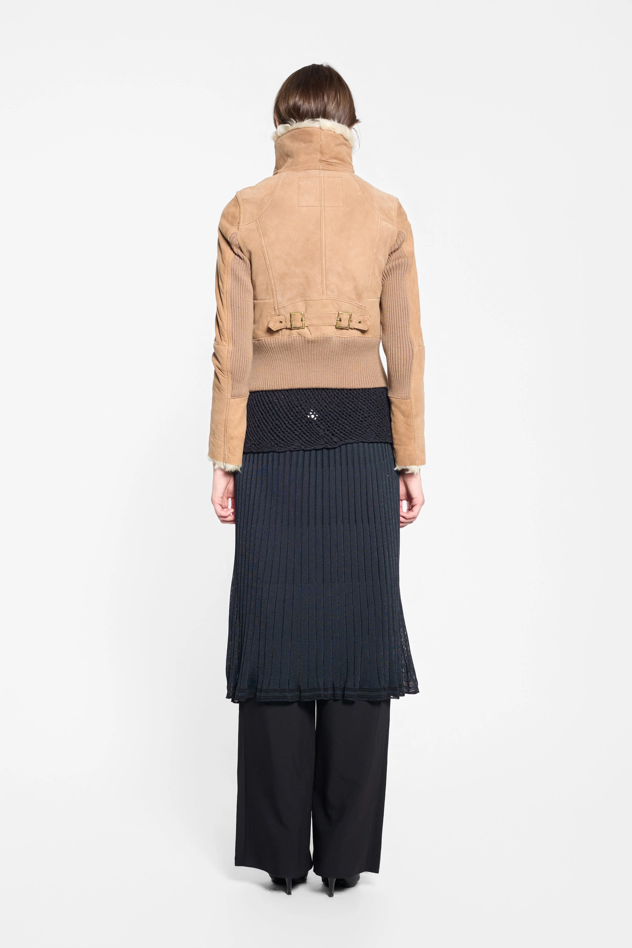 Back view showing adjustable buckle on Chelseagarb sheepskin jacket