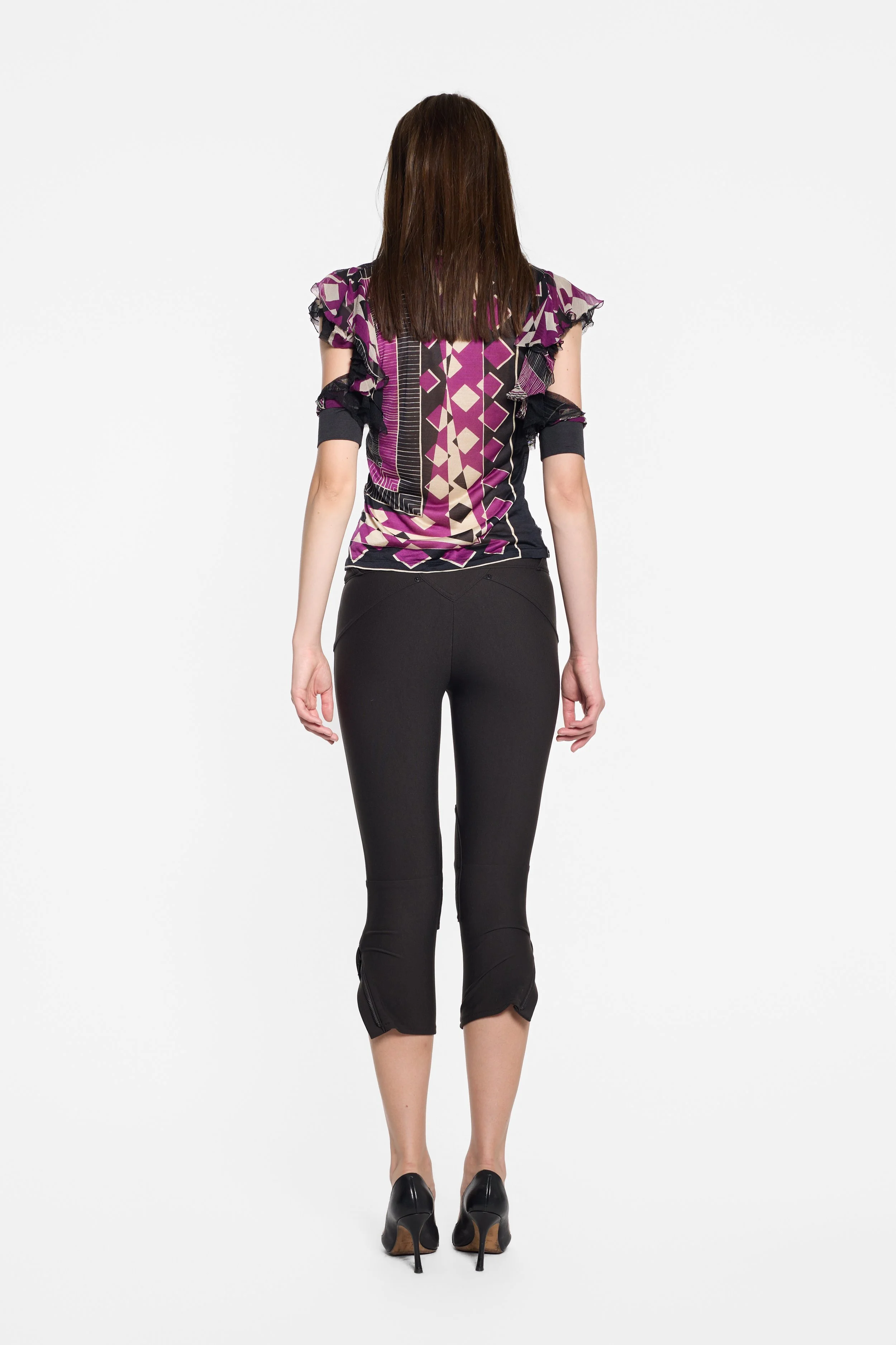 Back view of Jean Paul Gaultier geometric print silk blouse