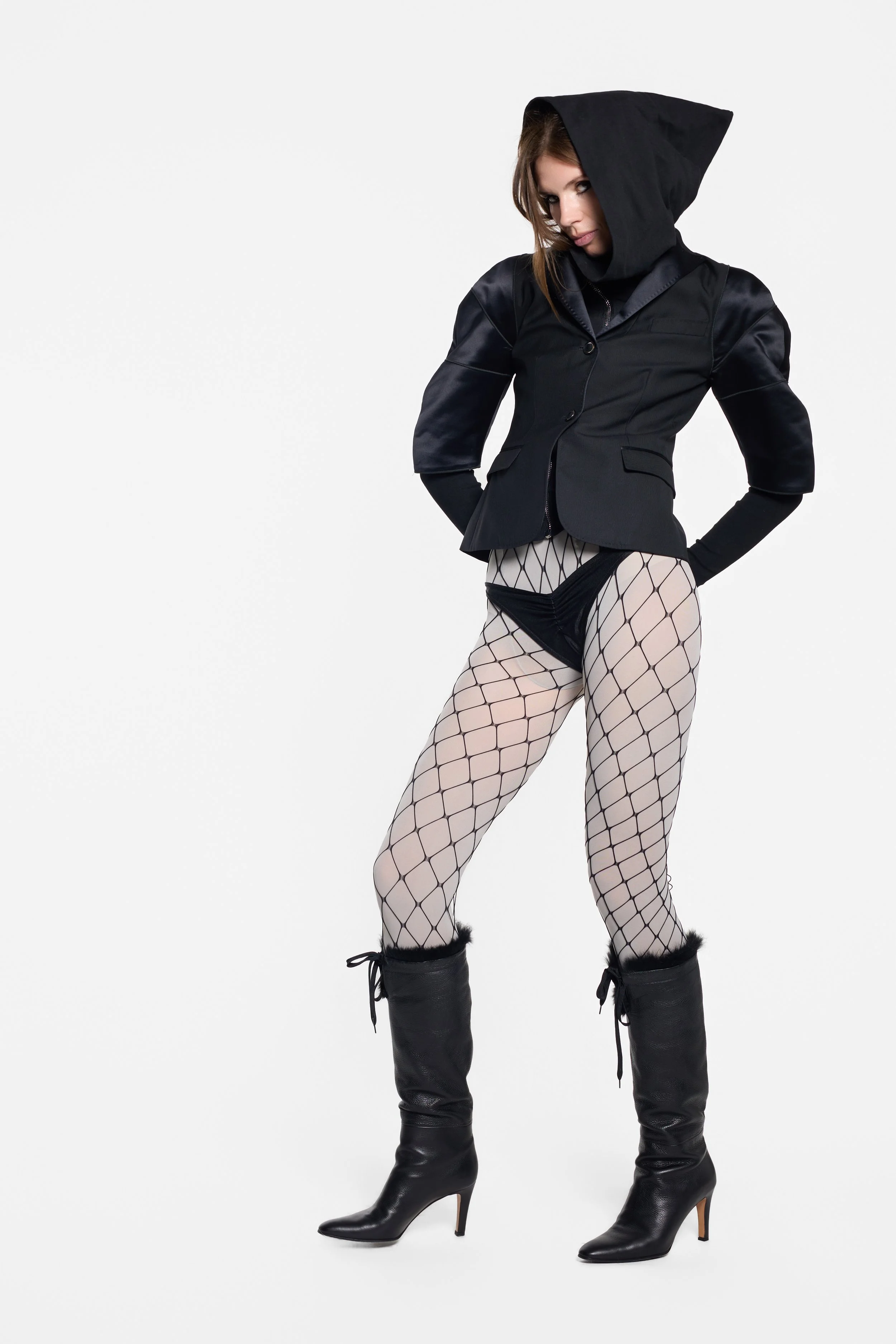Rick Owens DRKSHDW cotton jersey hoodie with sculptural hood styled on model