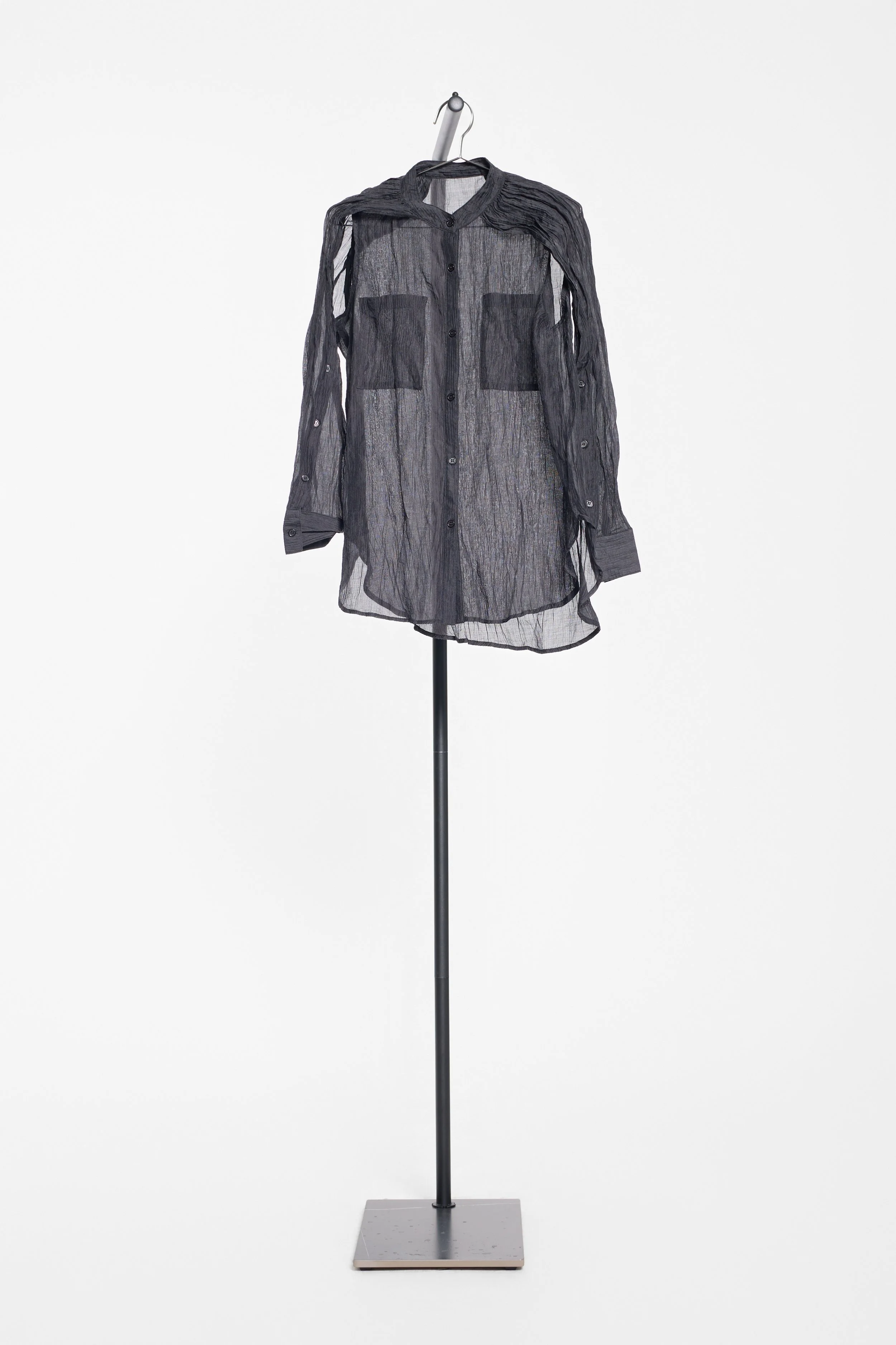 Back view of Pitless black semi-sheer longline shirt