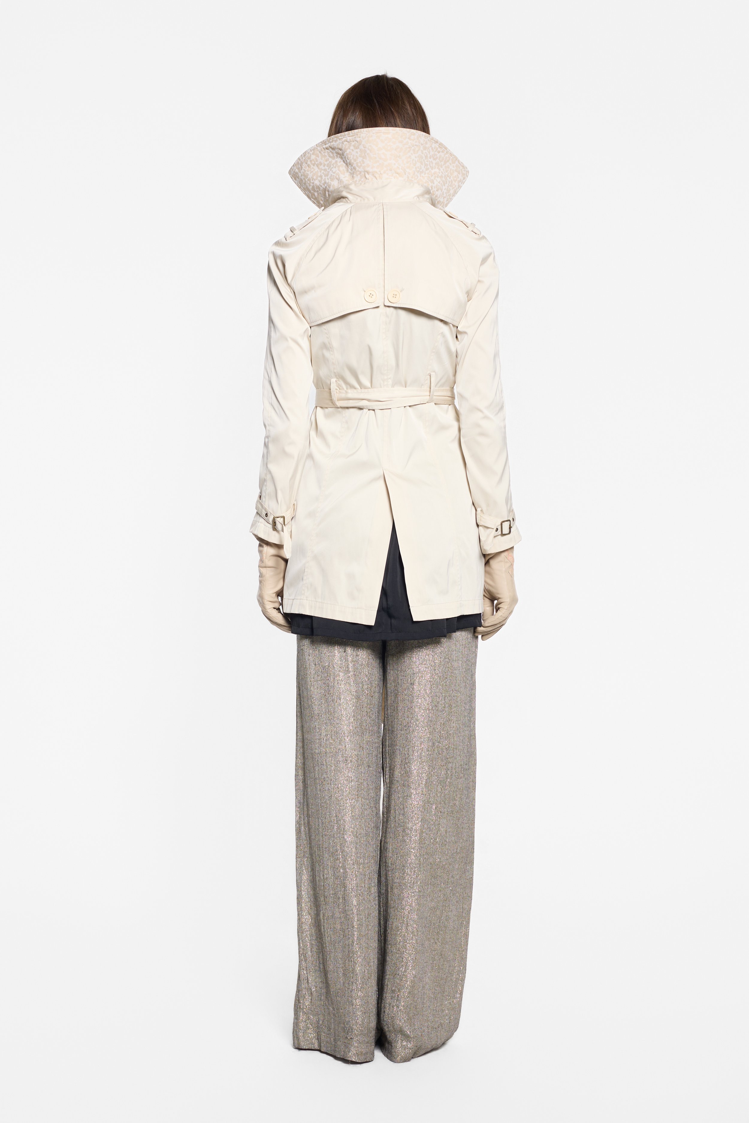 Back view of Chelseagarb trench coat with vent detailing
