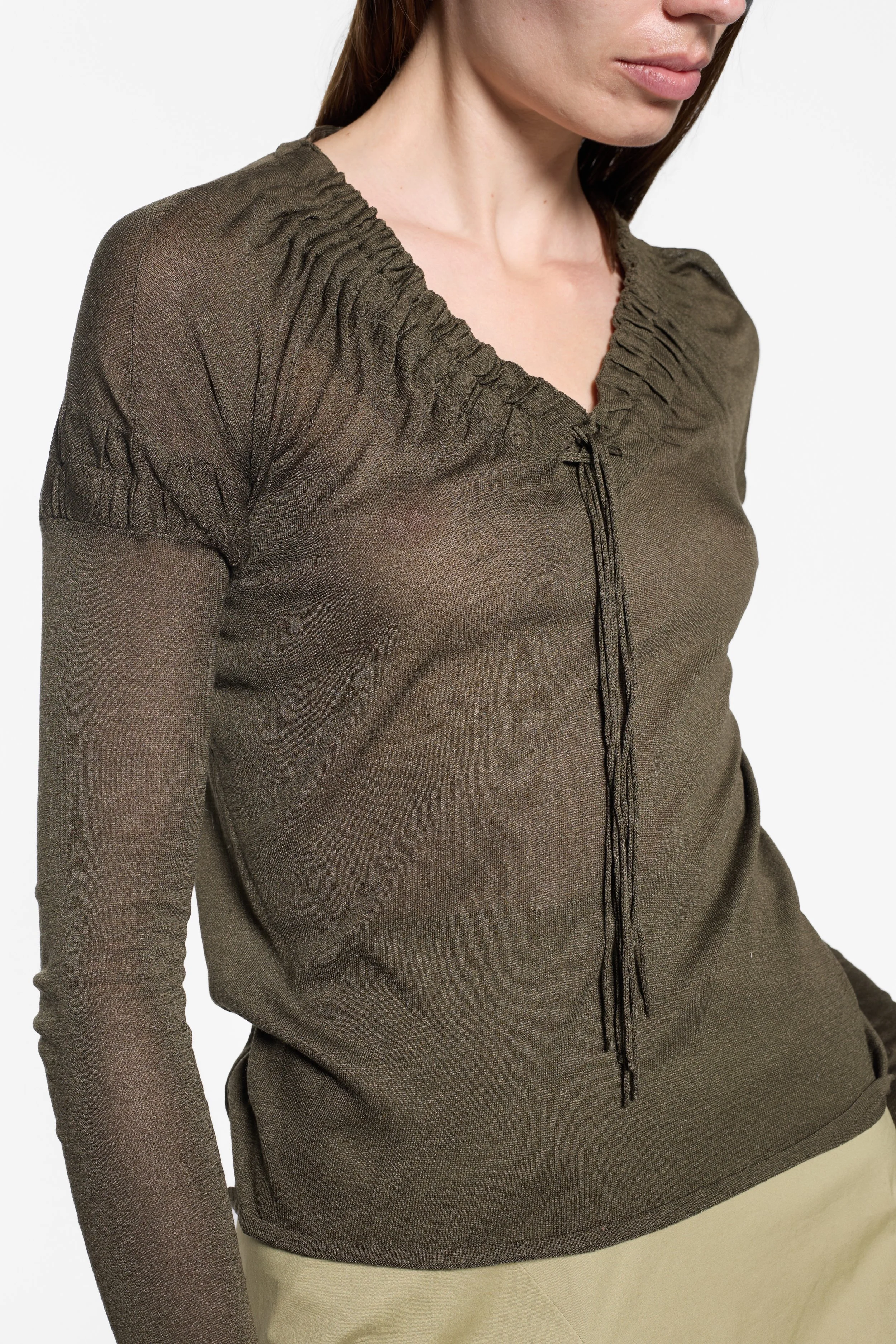 Gucci by Tom Ford silk top, gathered V-neckline and drawstring detail