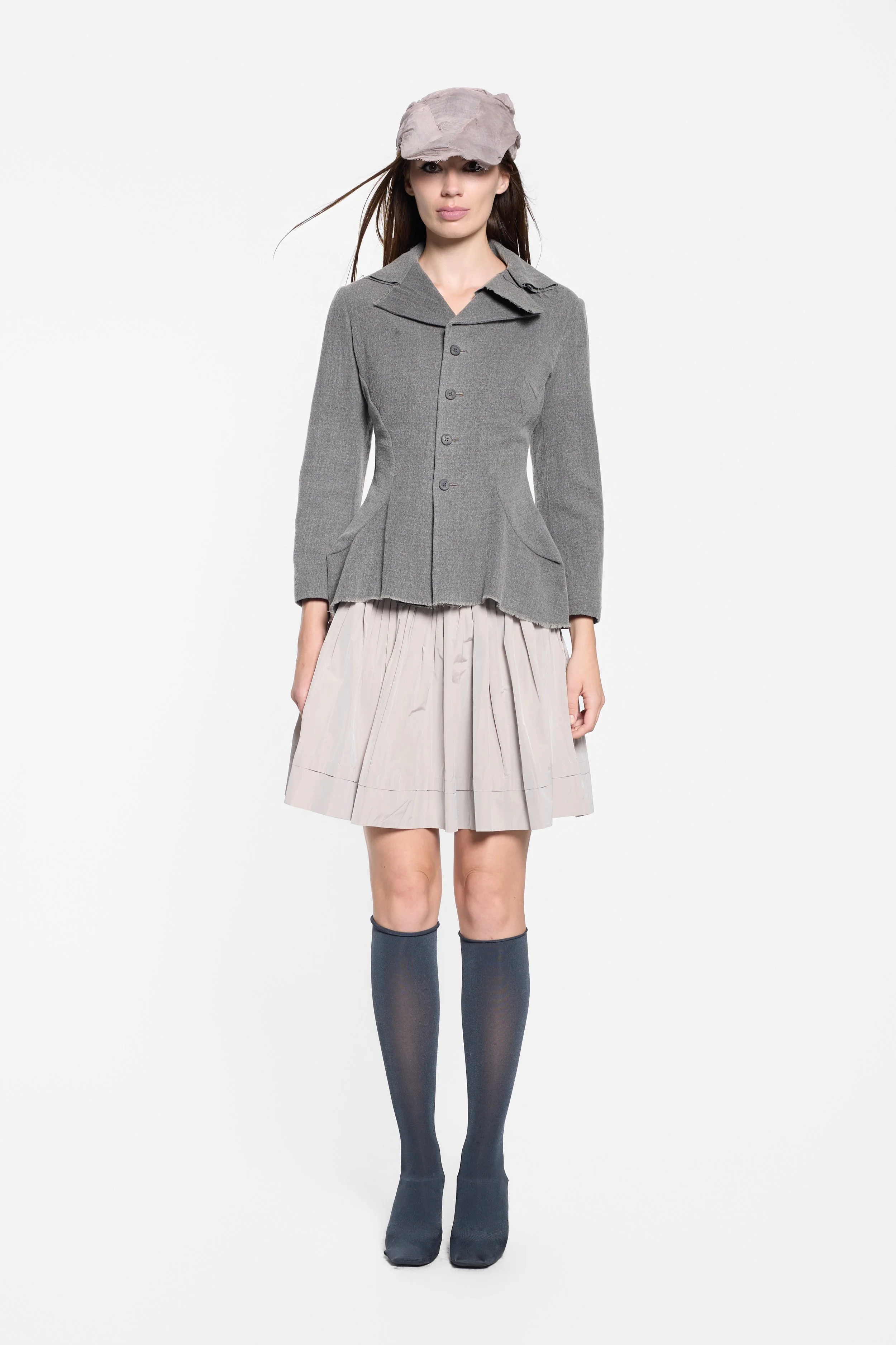 Front view of Junya Watanabe grey wool tailored jacket