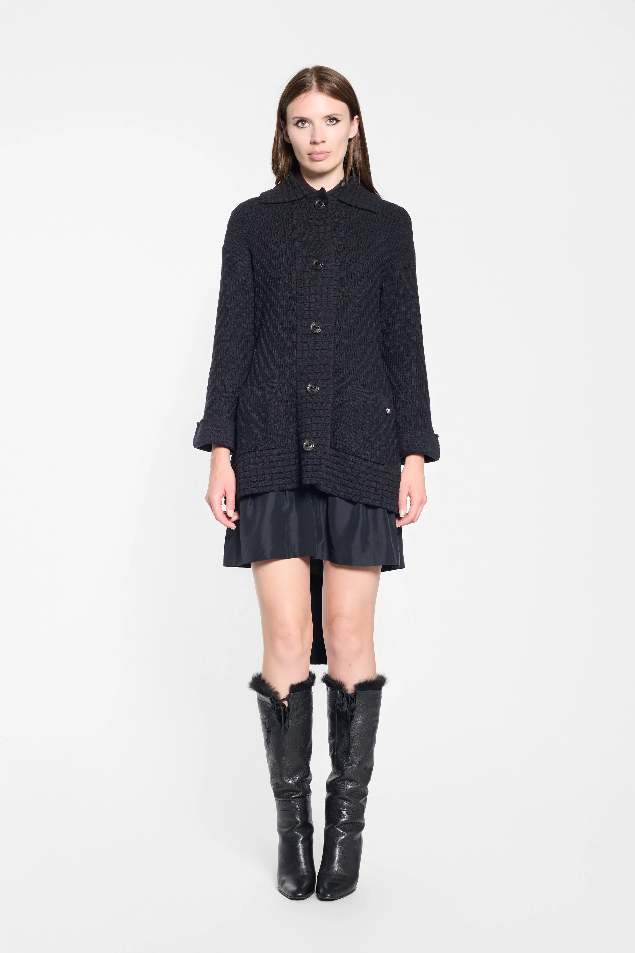 Front view of Sonia Rykiel black button-through cardigan