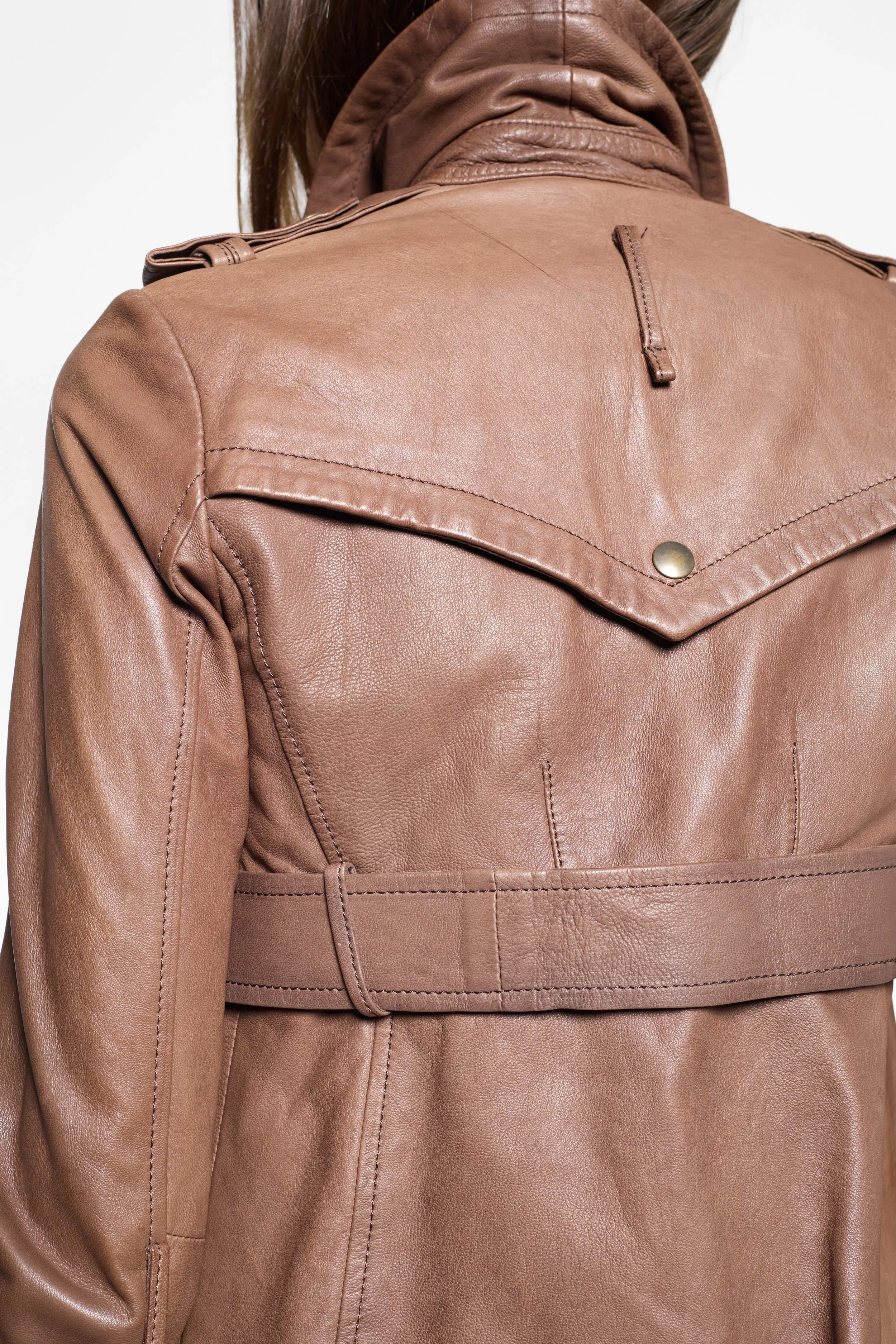 S.W.O.R.D 6.6.44 leather jacket, closer belted cuff and waist belt detail