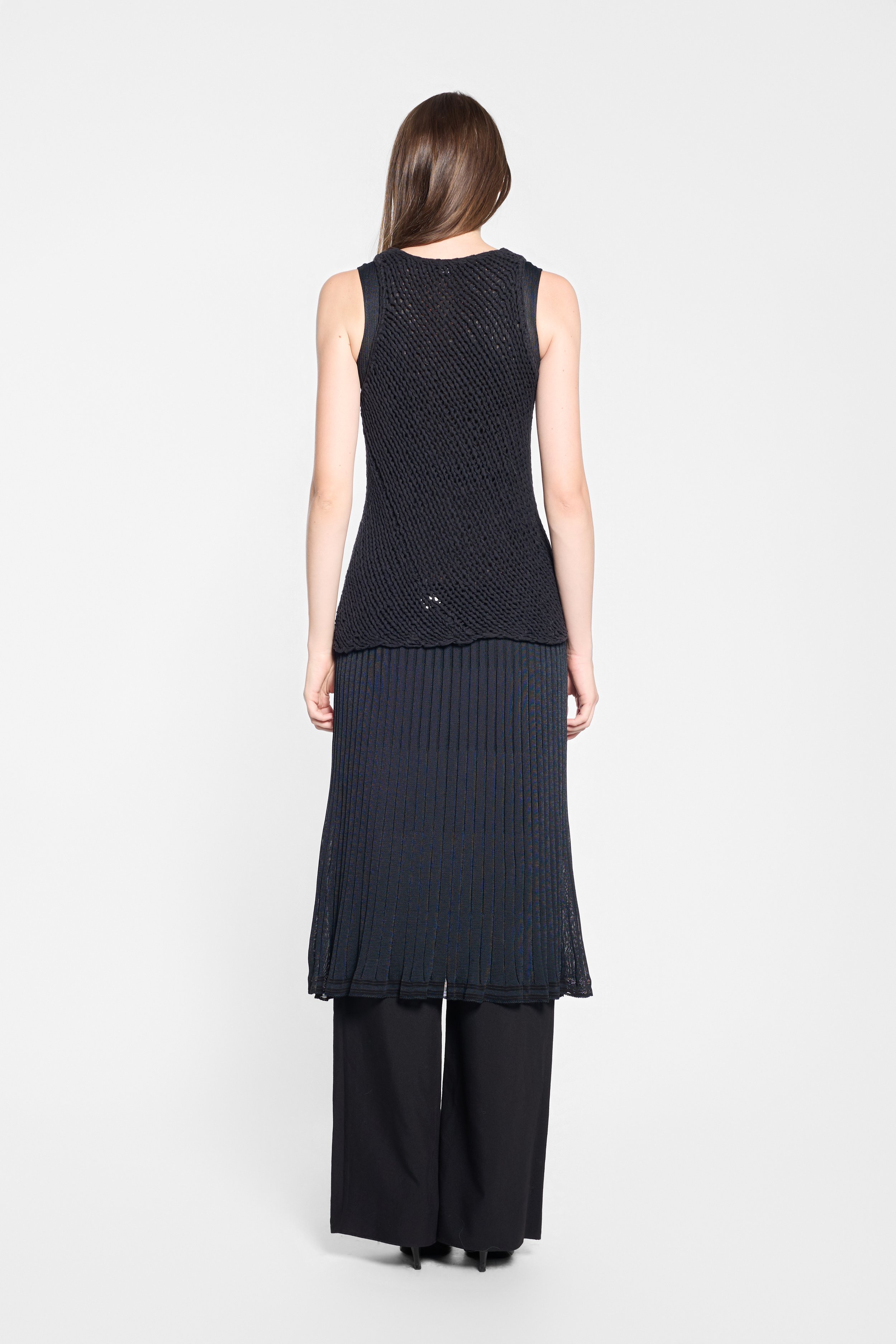 Back view of Vince black textured knit vest