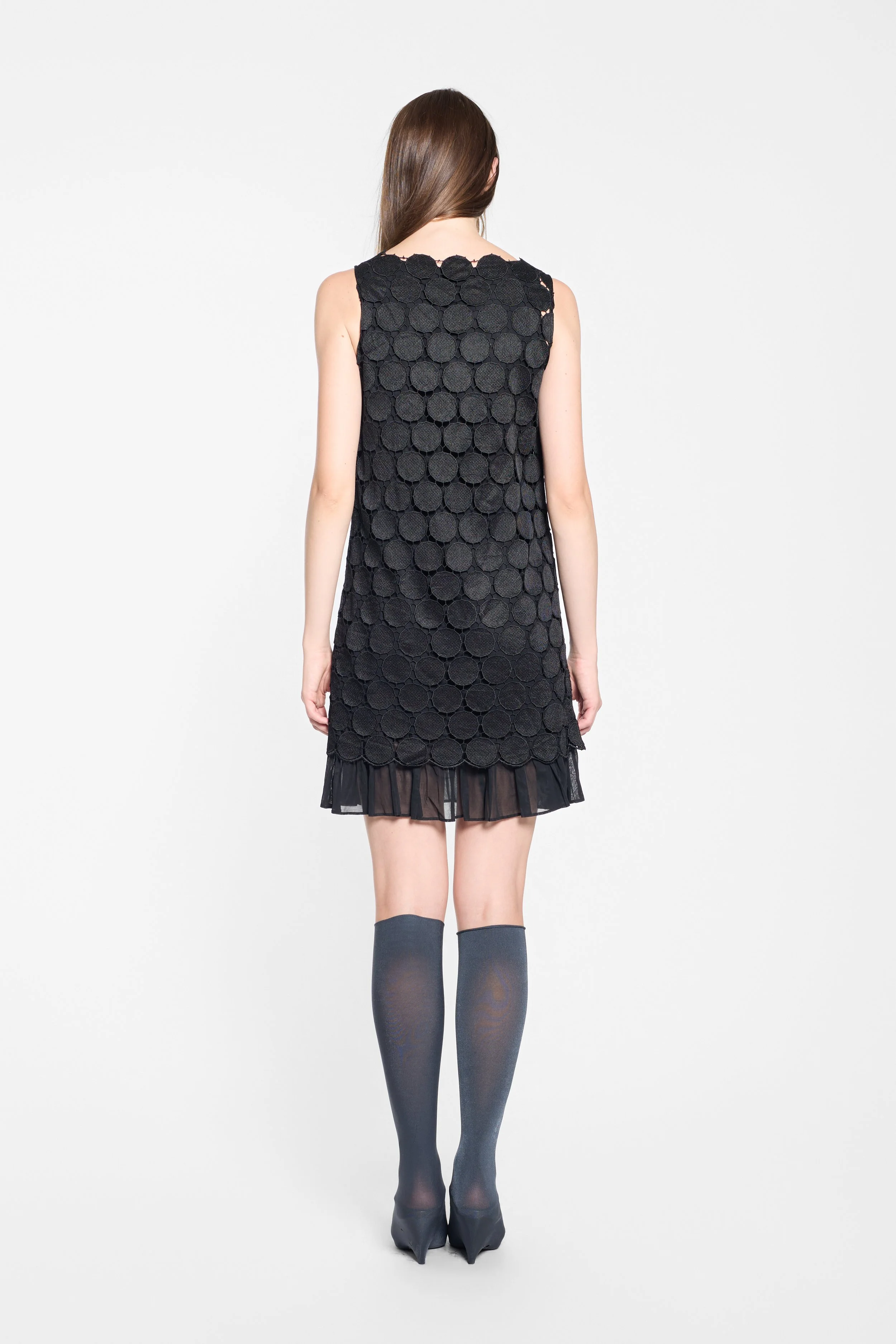 Back view of LUXXM circle appliqué dress