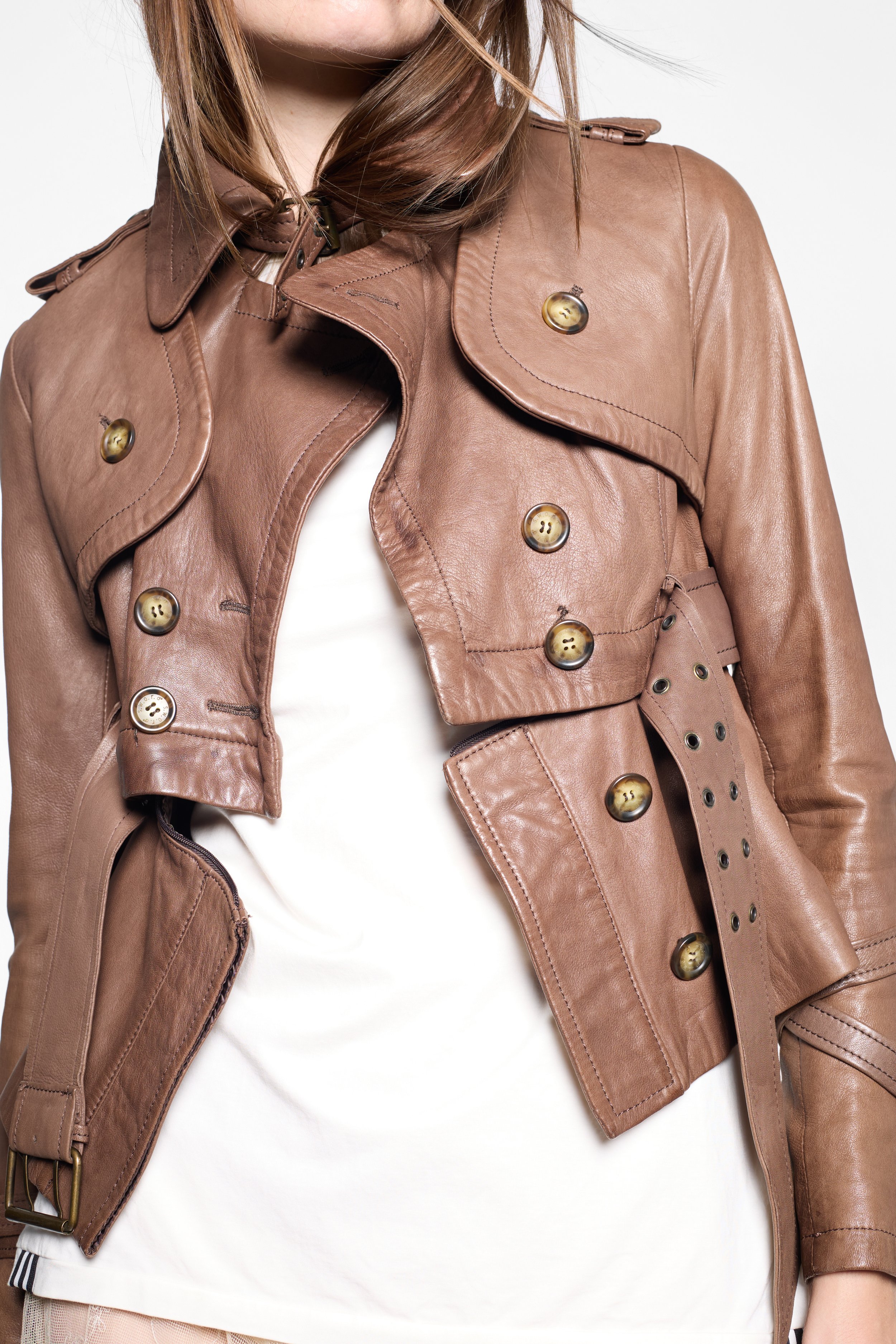 S.W.O.R.D 6.6.44 leather jacket, buckle collar and storm flap detail