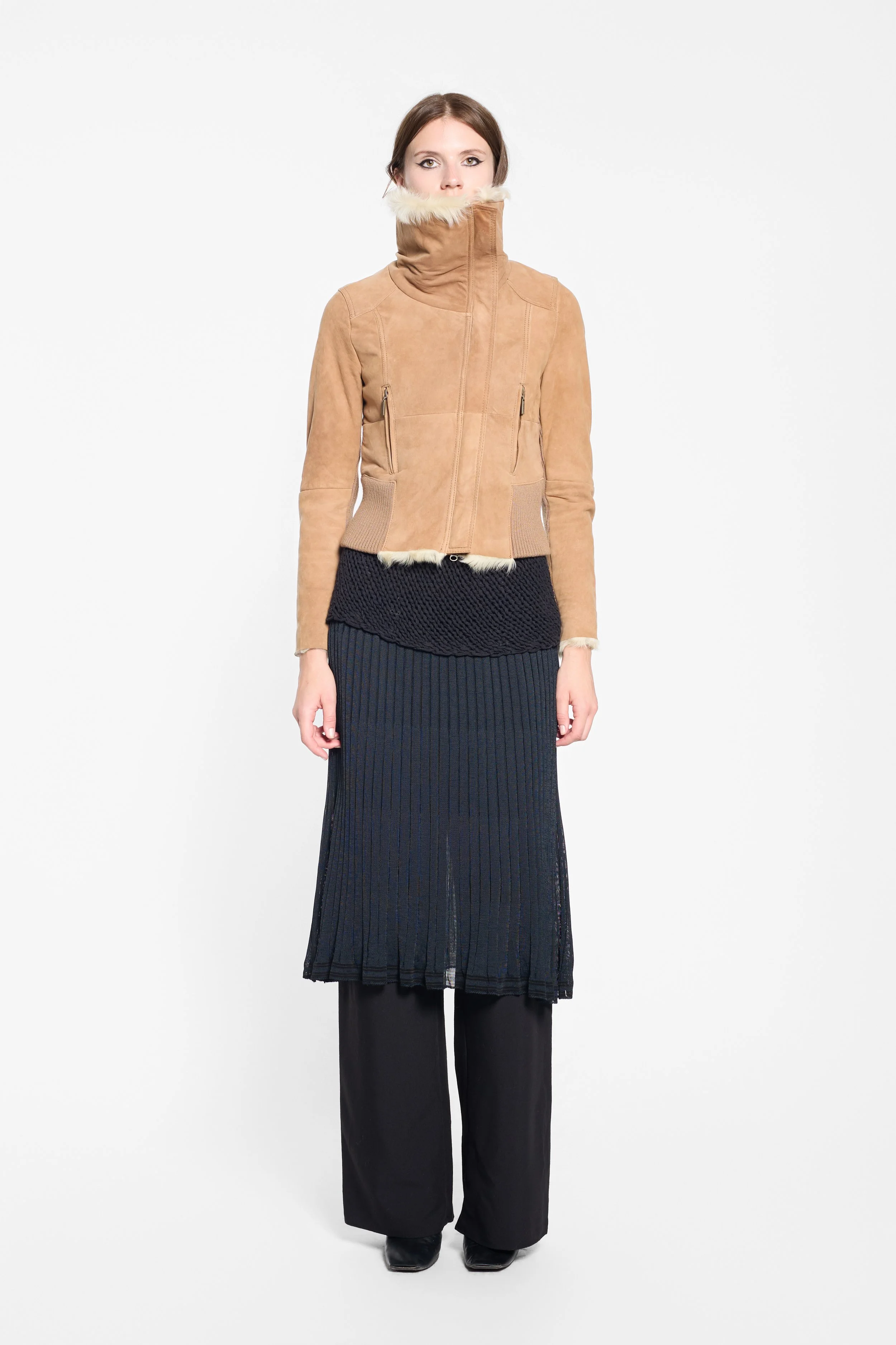 Front view of Chelseagarb tan sheepskin jacket