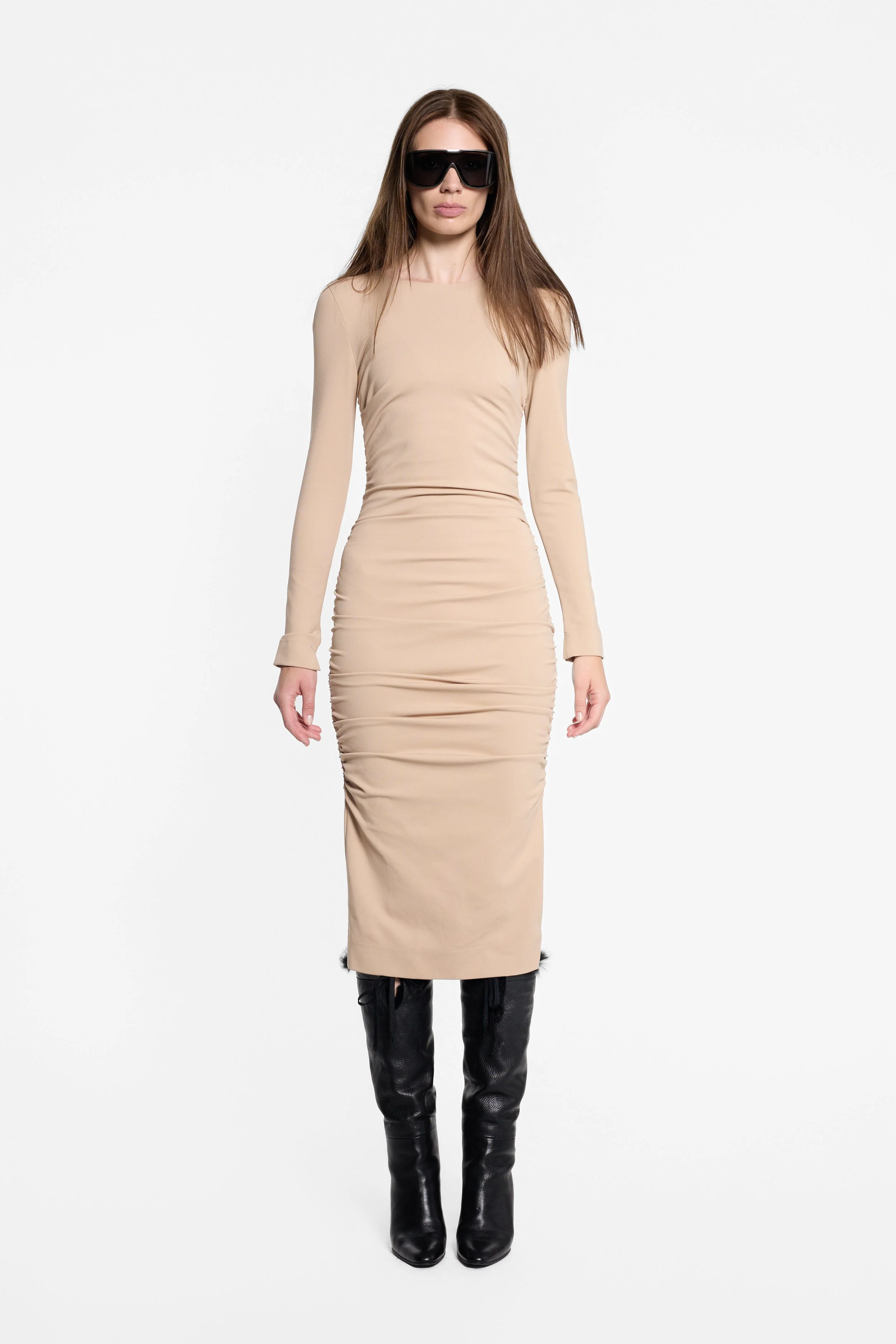 Front view of D&G ruched midi dress