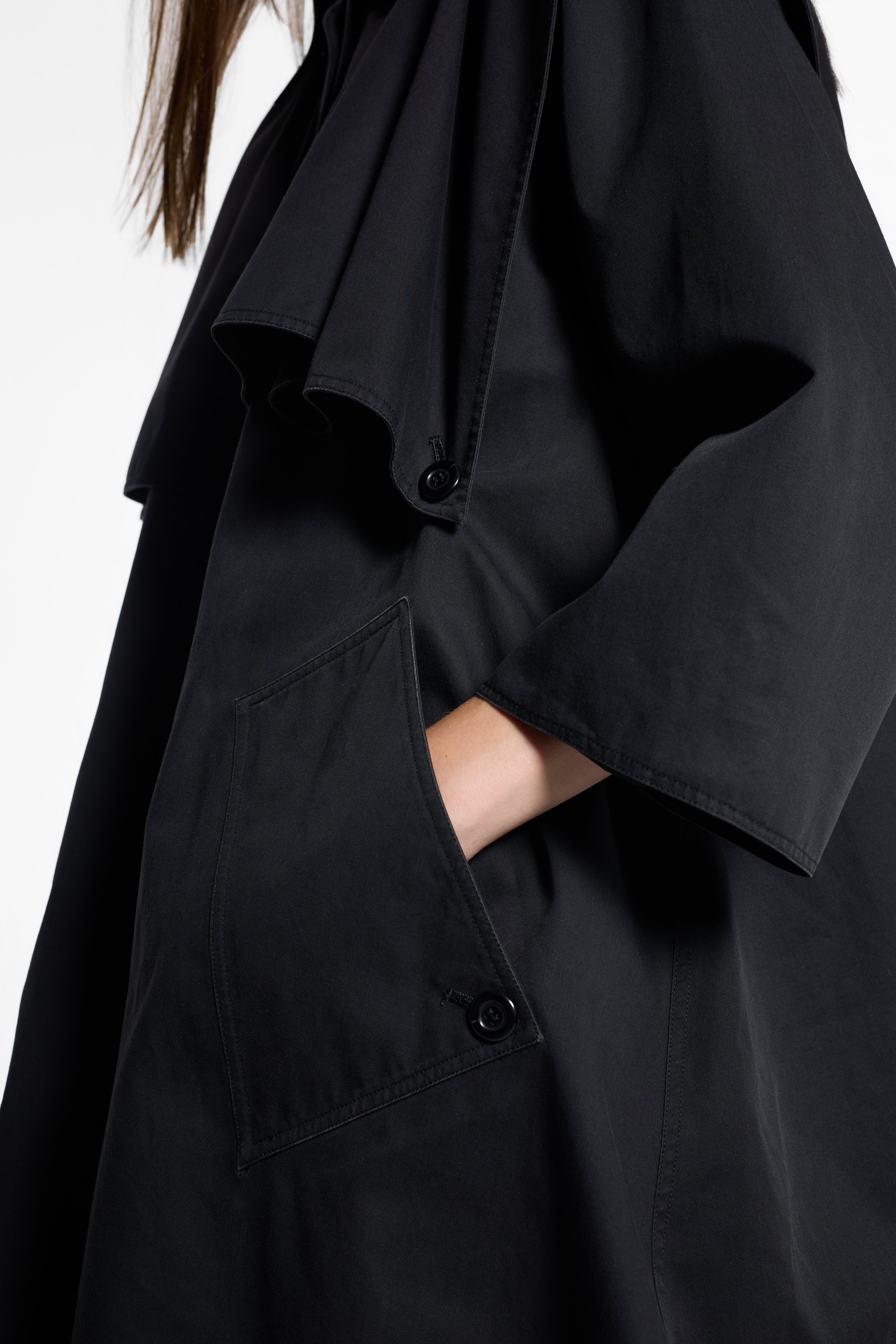 Close up of the pocket on the vintage 1980s Ungaro trench