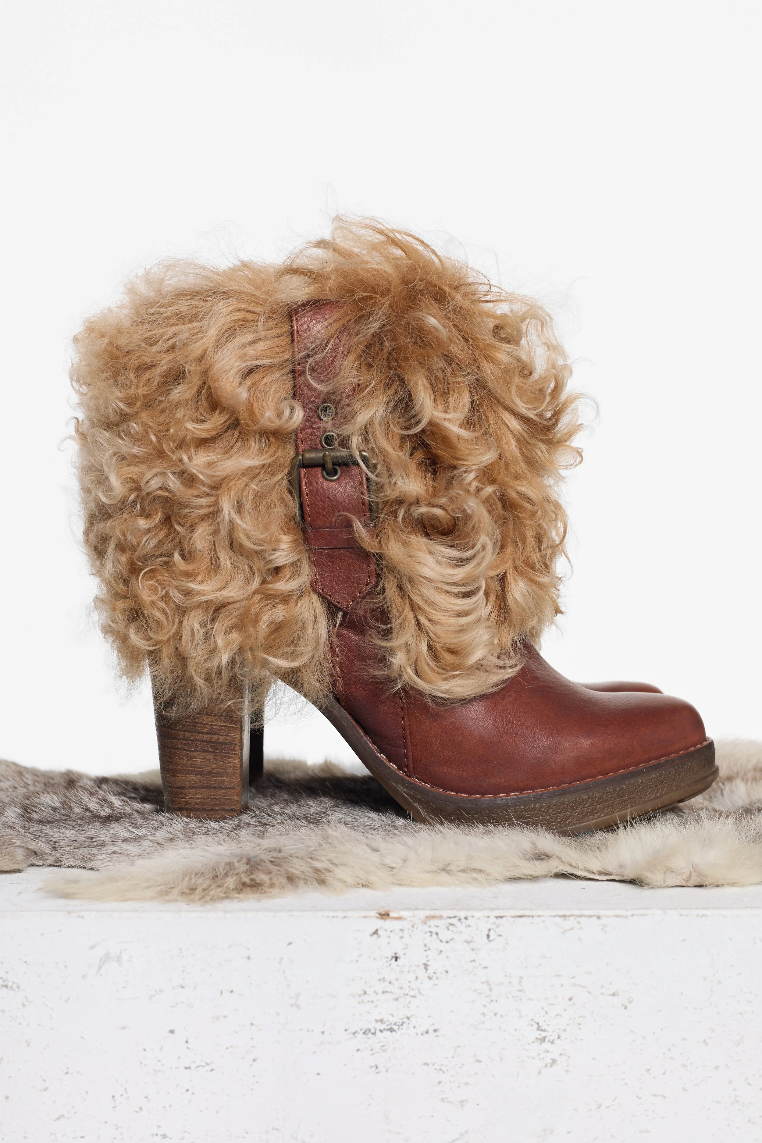 Close-up of long curly Mongolian fur on RAS boots