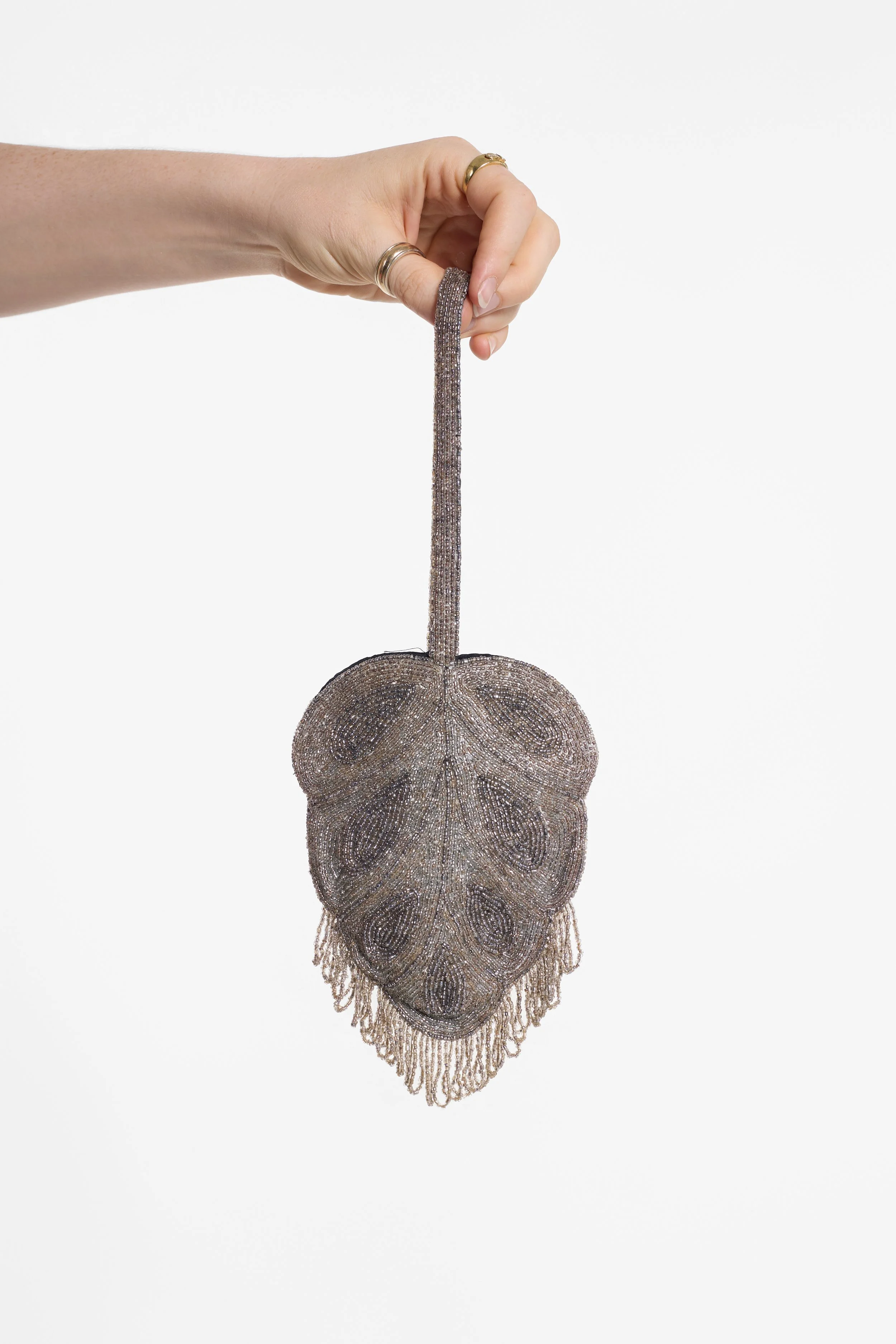 Jamin Puech metallic hand-beaded evening bag held by its slim beaded handle