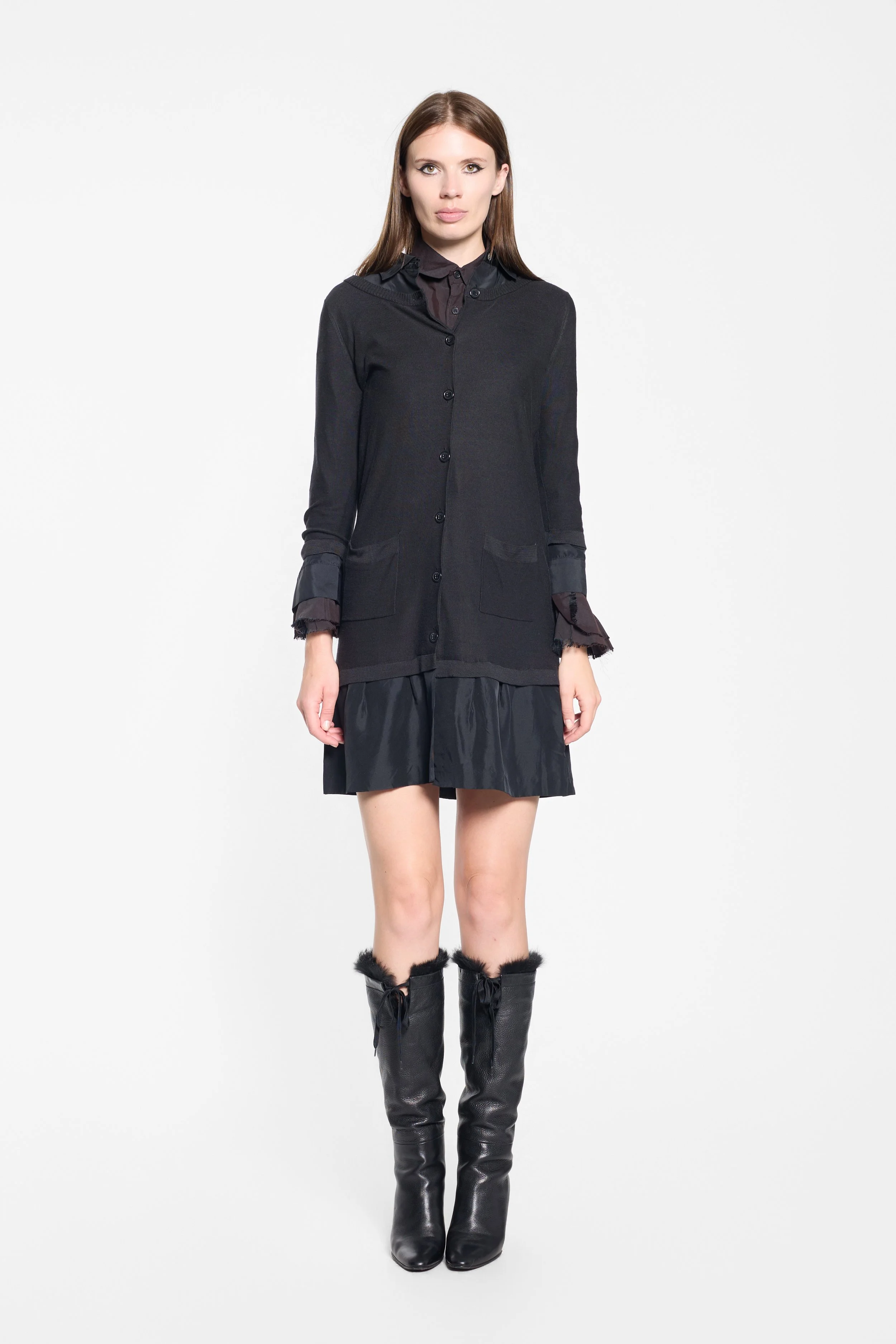 Front view of Sonia Rykiel black button-through shirt dress