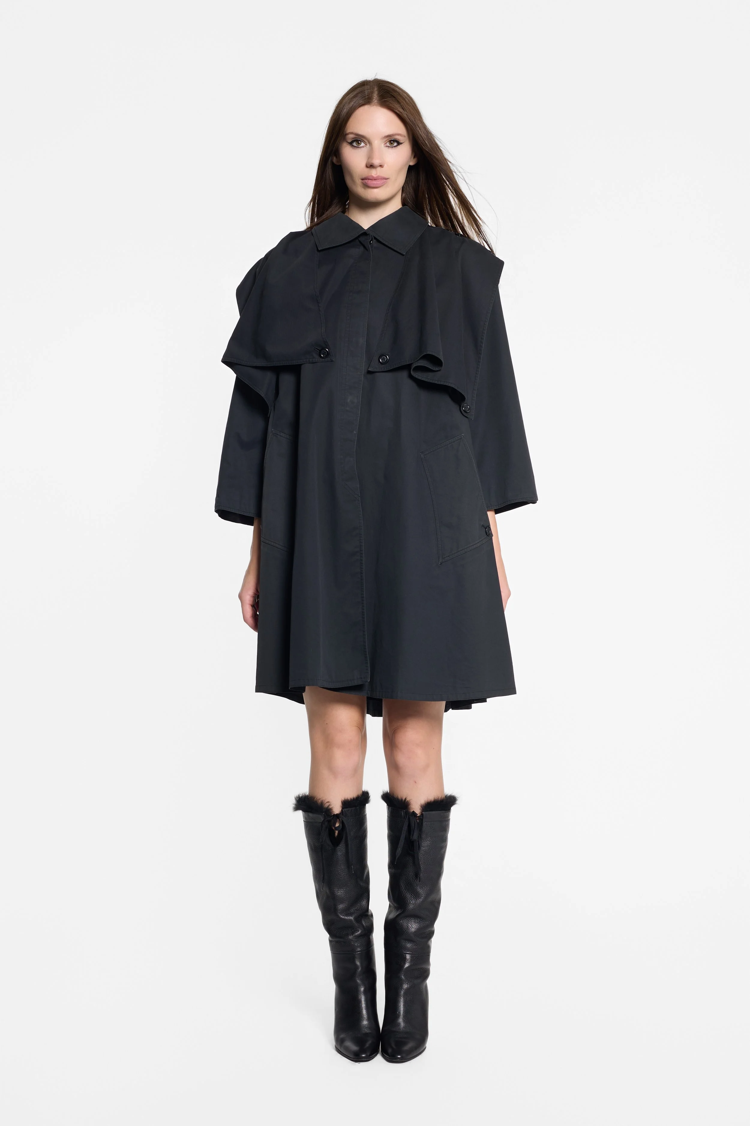Front view of Emanuel Ungaro navy trench coat
