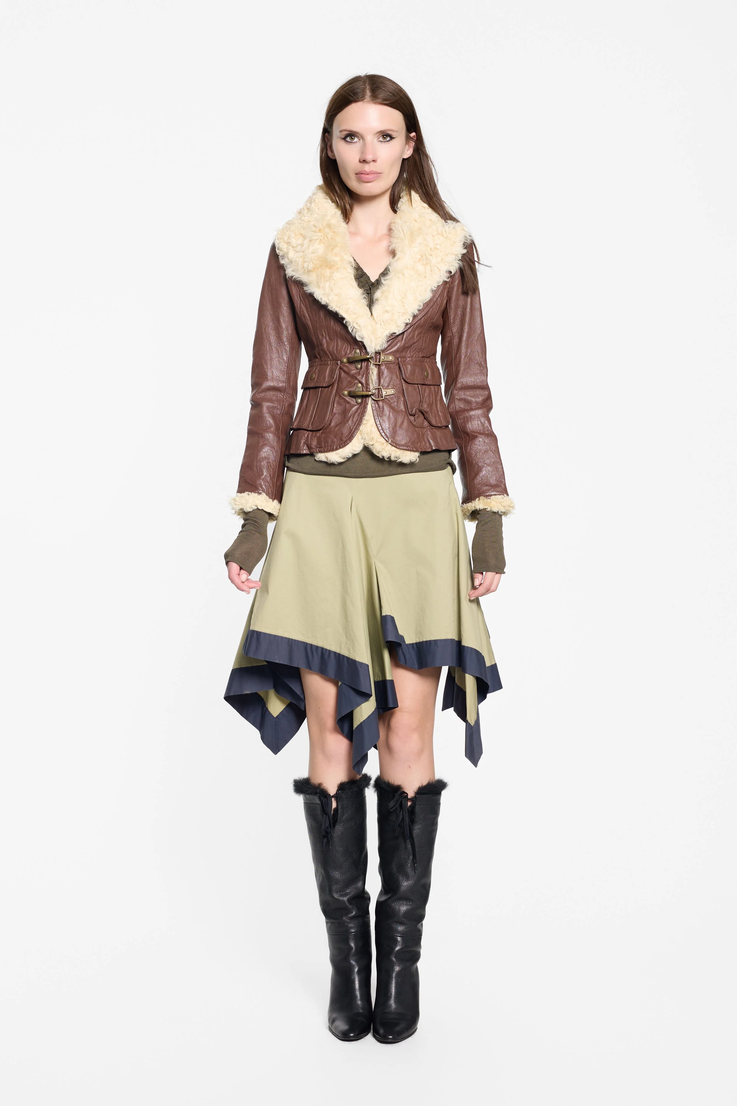 Front view of Biemme fur-trimmed leather jacket