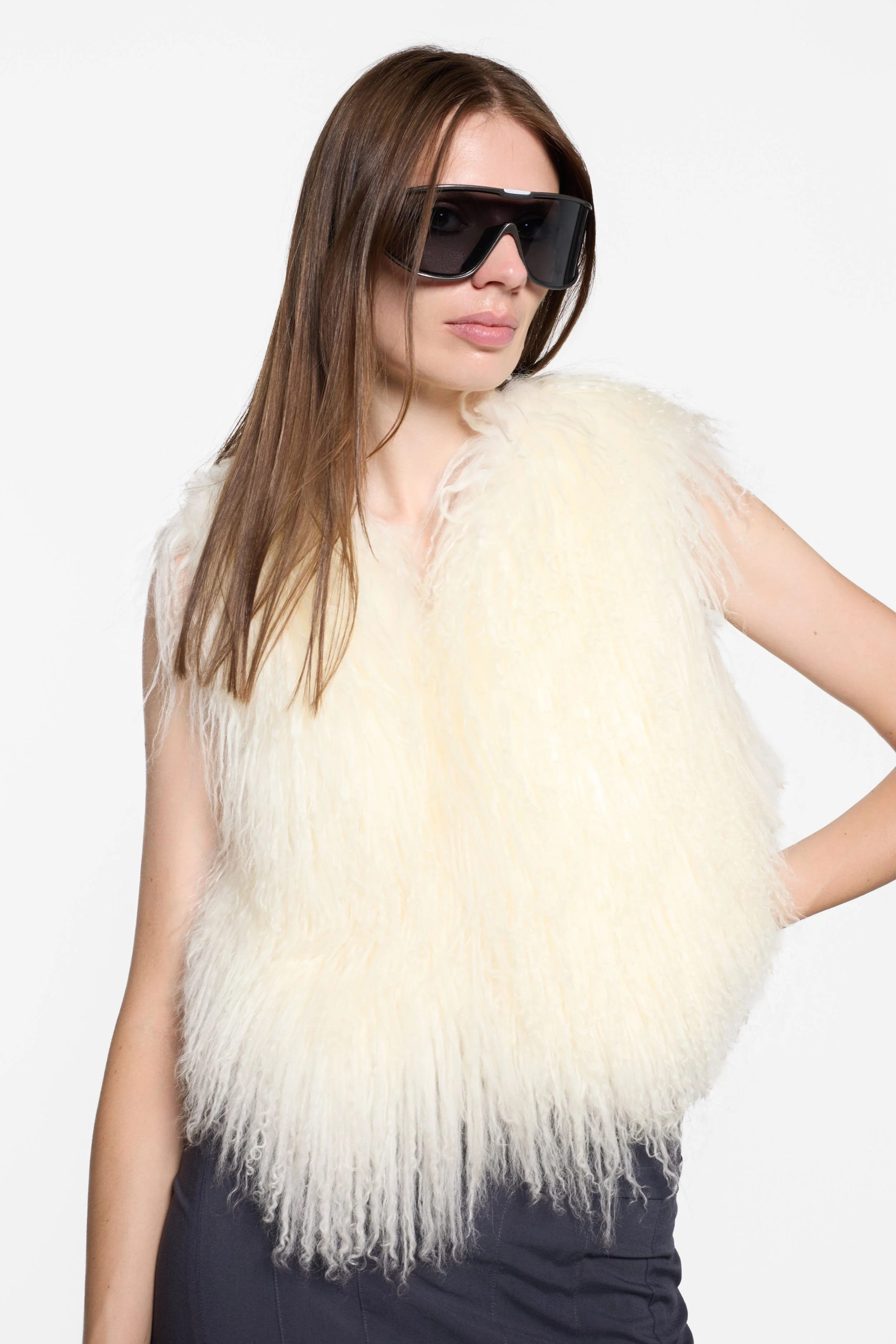 Close-up of long shaggy Mongolian fur texture