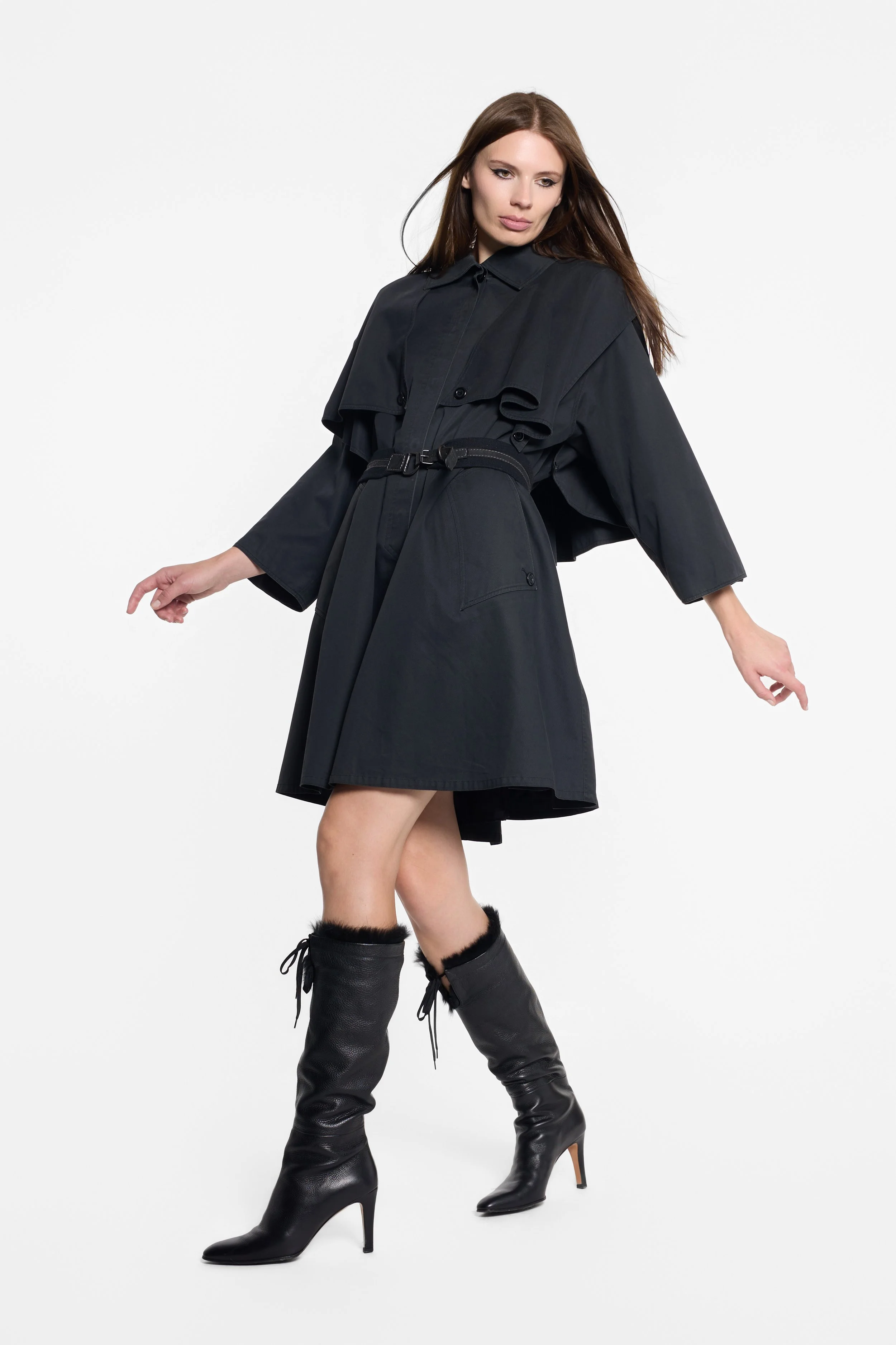 1980s Emanuel Ungaro oversized cotton trench styled on model