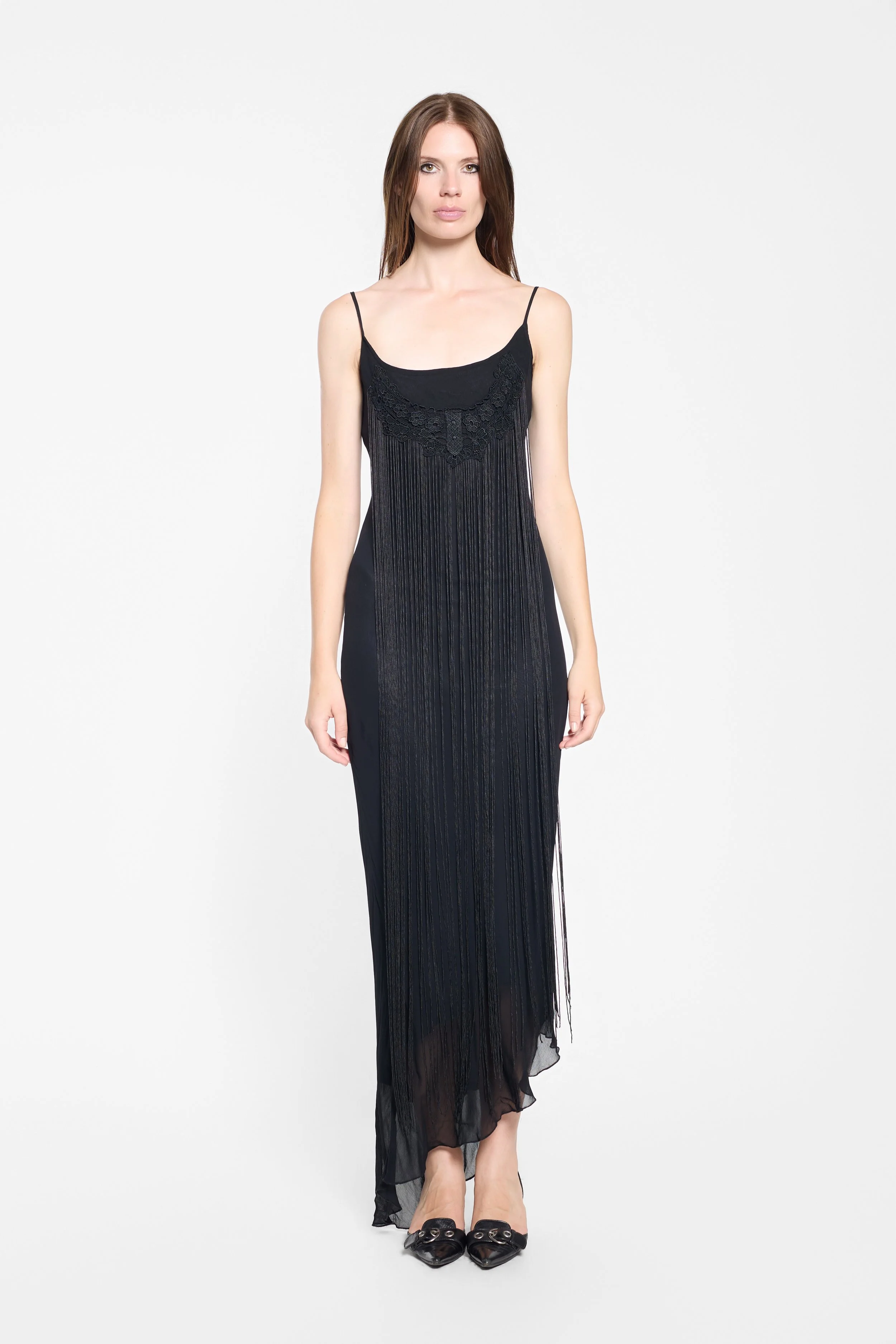 O by Isabel Kristensen lace-appliqué maxi dress, front view