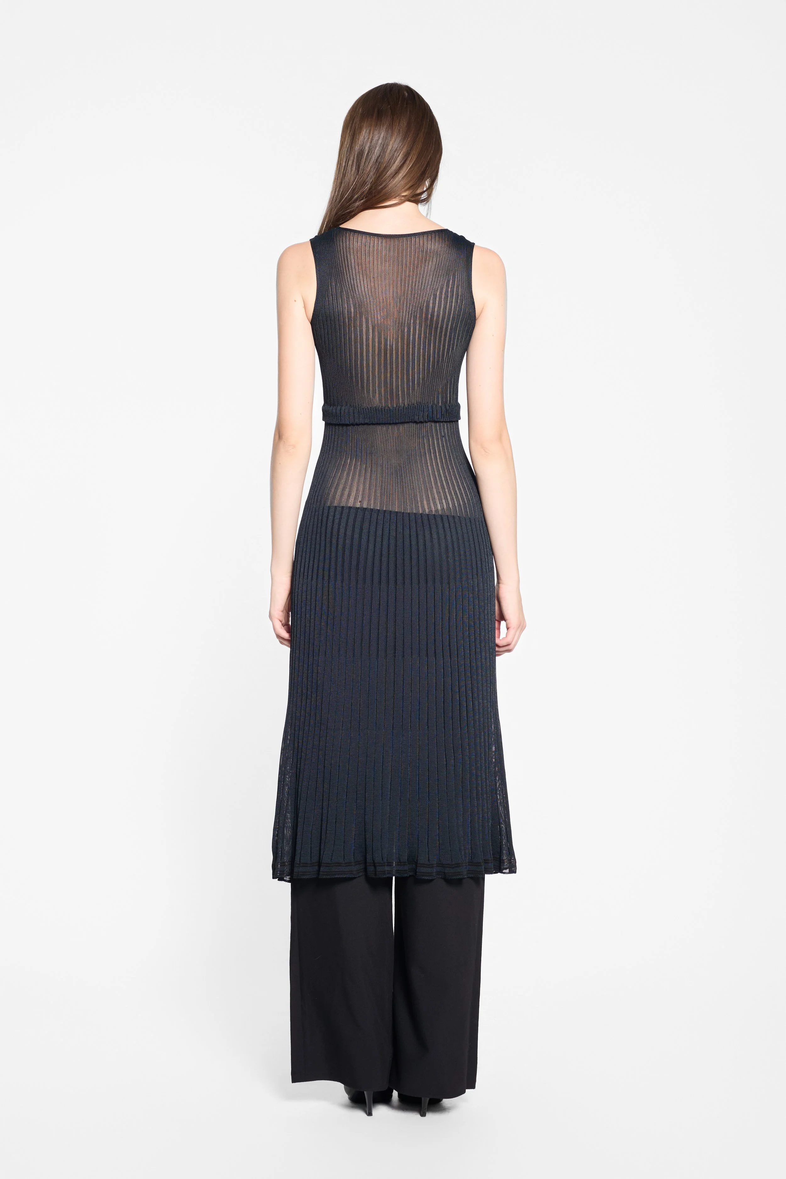 Back view of Hiroko Koshino black ribbed dress