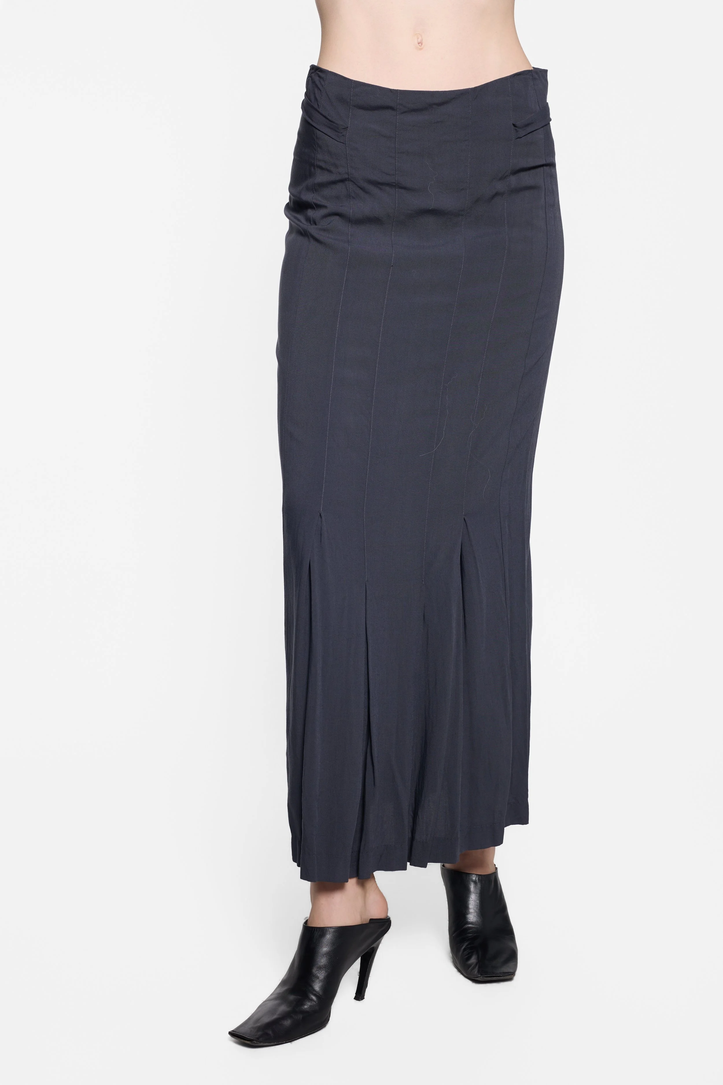 Comme des Garçons AD1994 long navy skirt styled on model