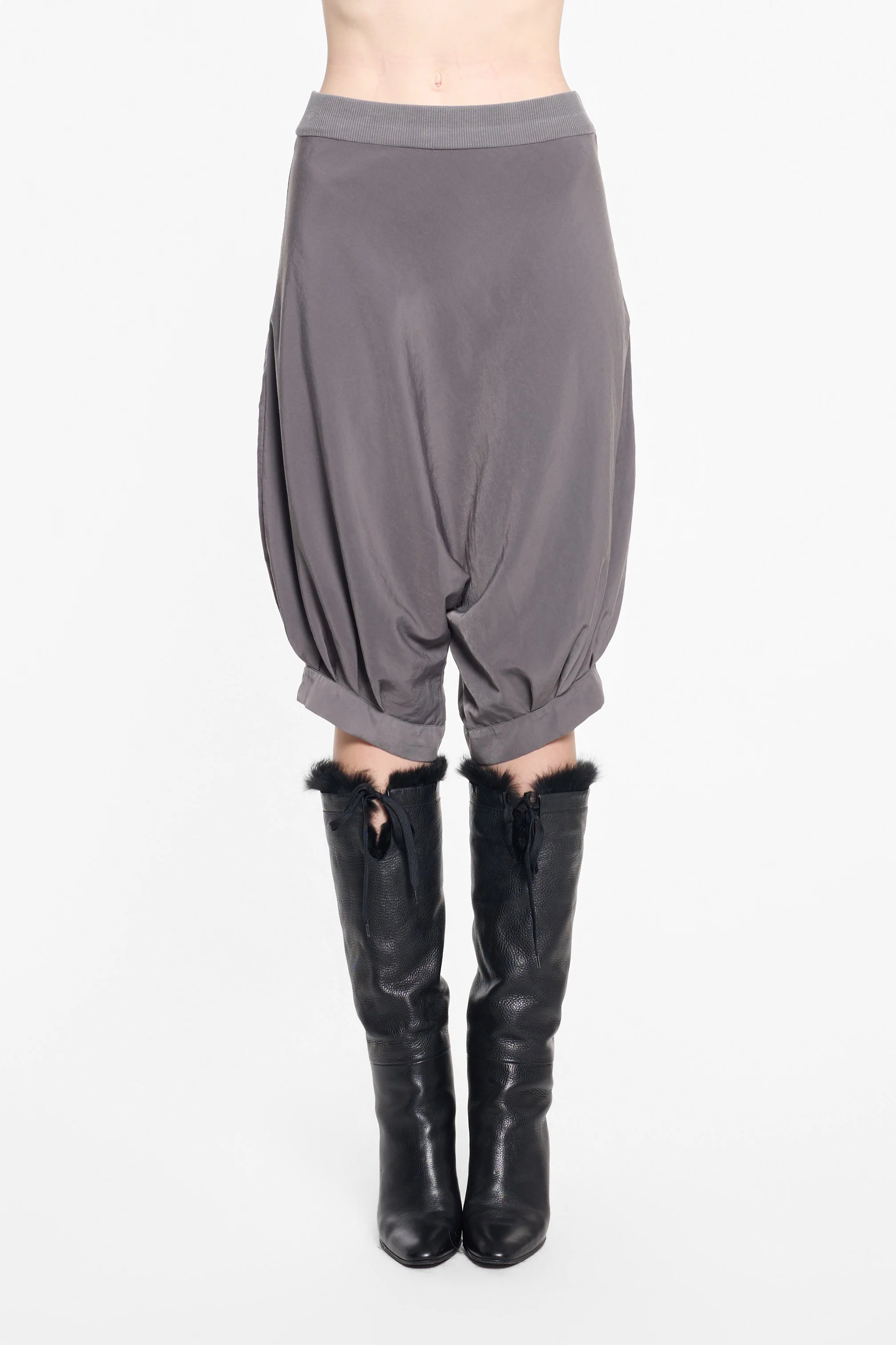 Front view of Cop Copine dropped-crotch shorts