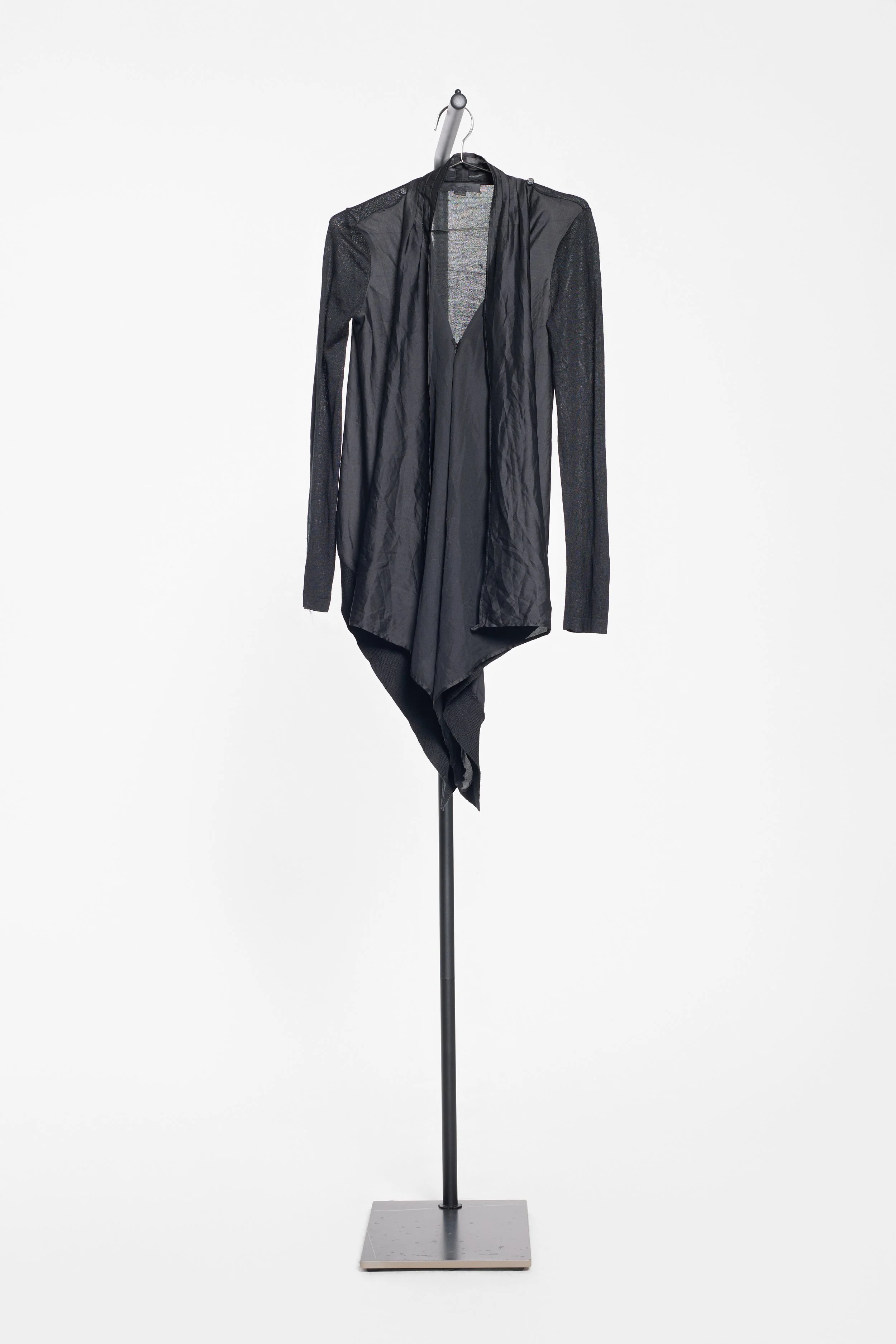 Front view of Alexander Wang asymmetric black cardigan