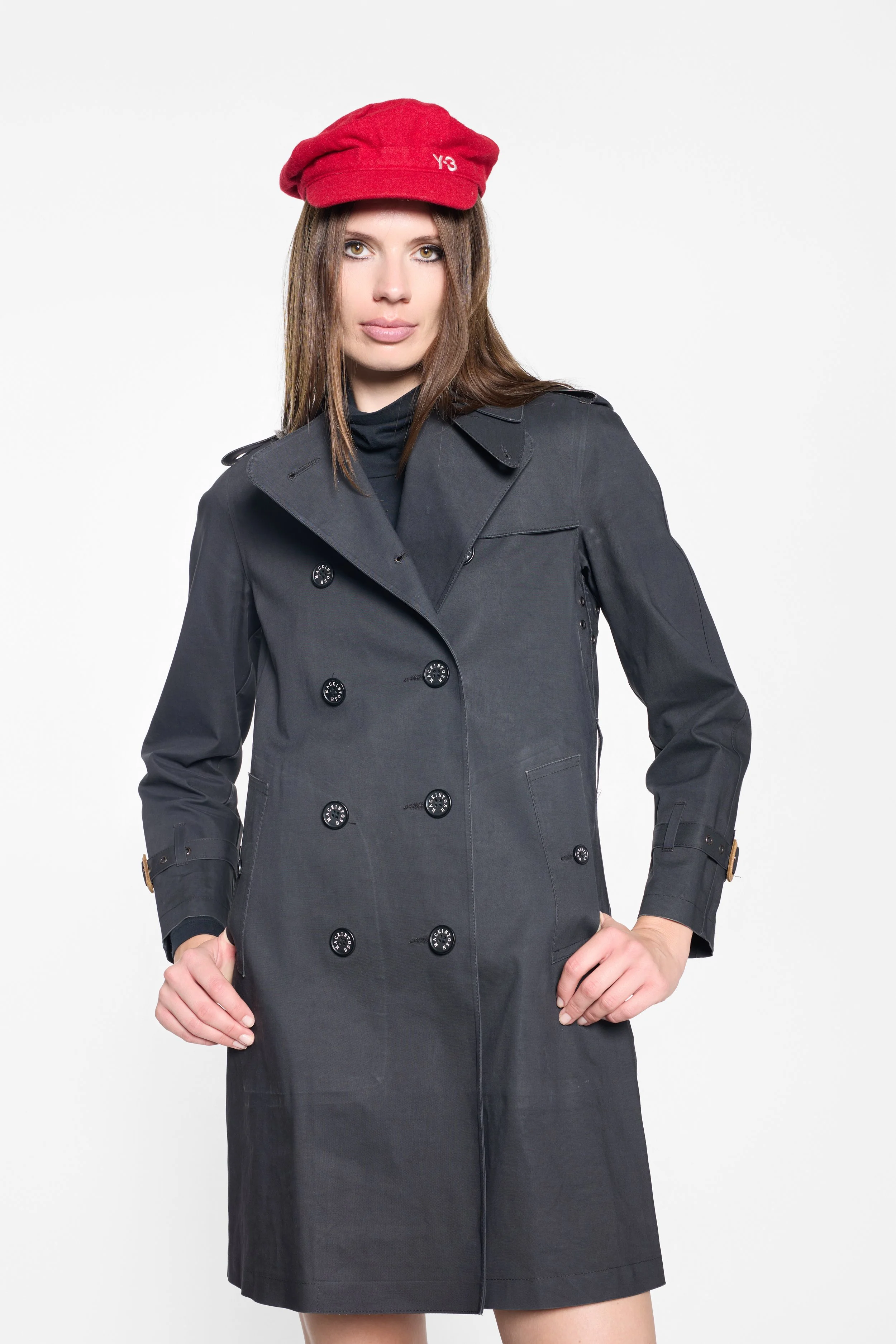 Navy Mackintosh raincoat with structured bonded cotton construction