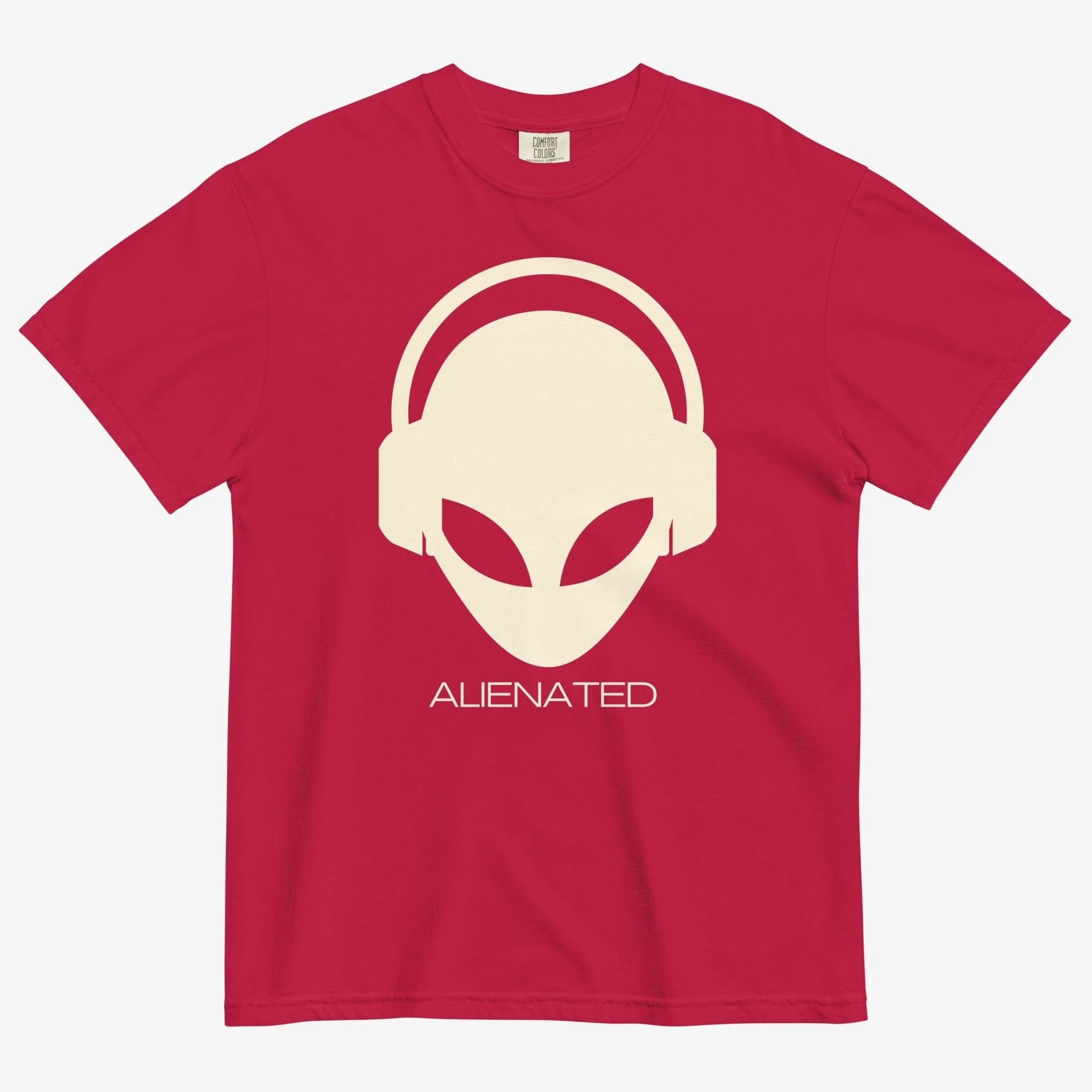 Front view of Alienated tee in red colorway