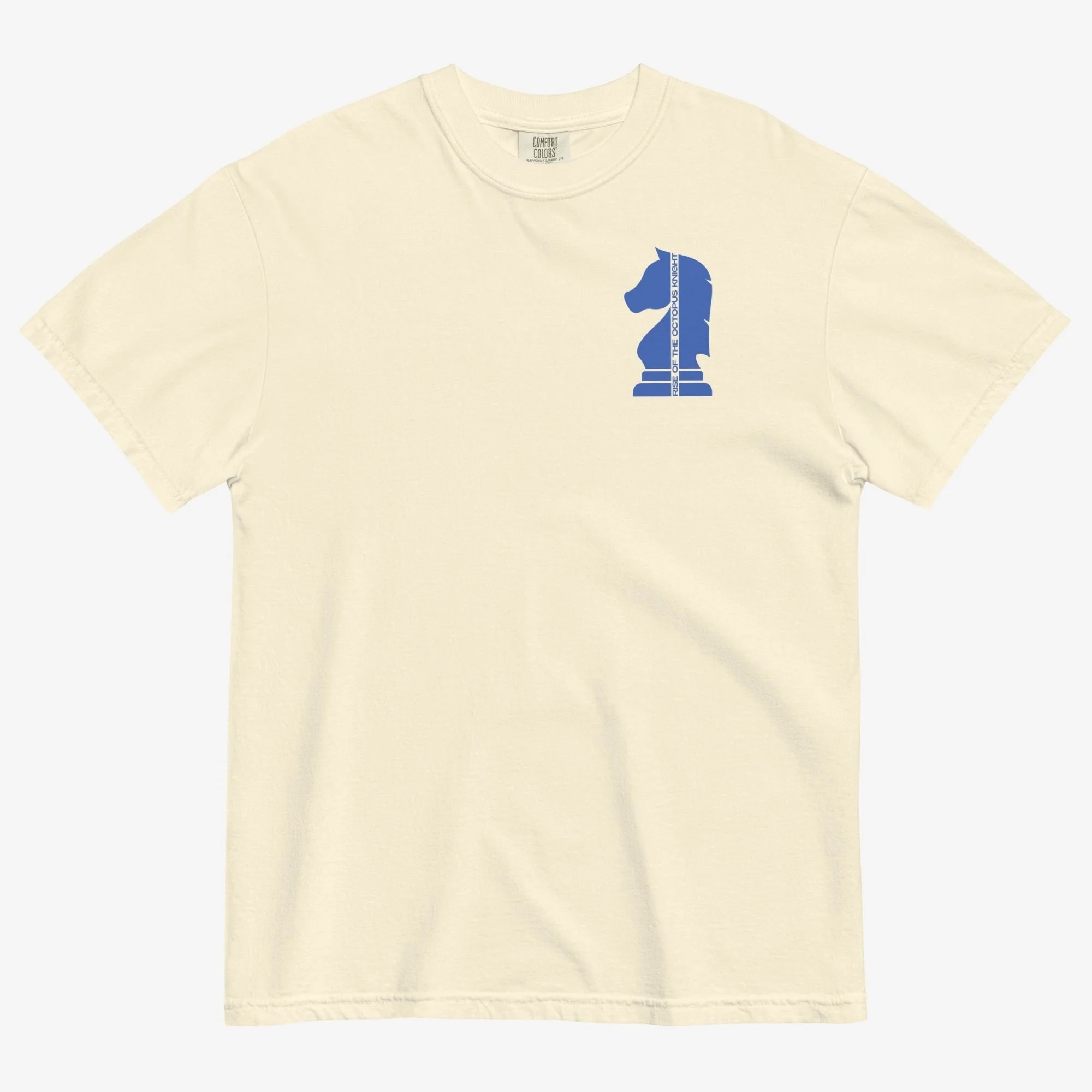 Front view of Karpov vs Kasparov Rise of the Octopus Knight t-shirt, light colorway