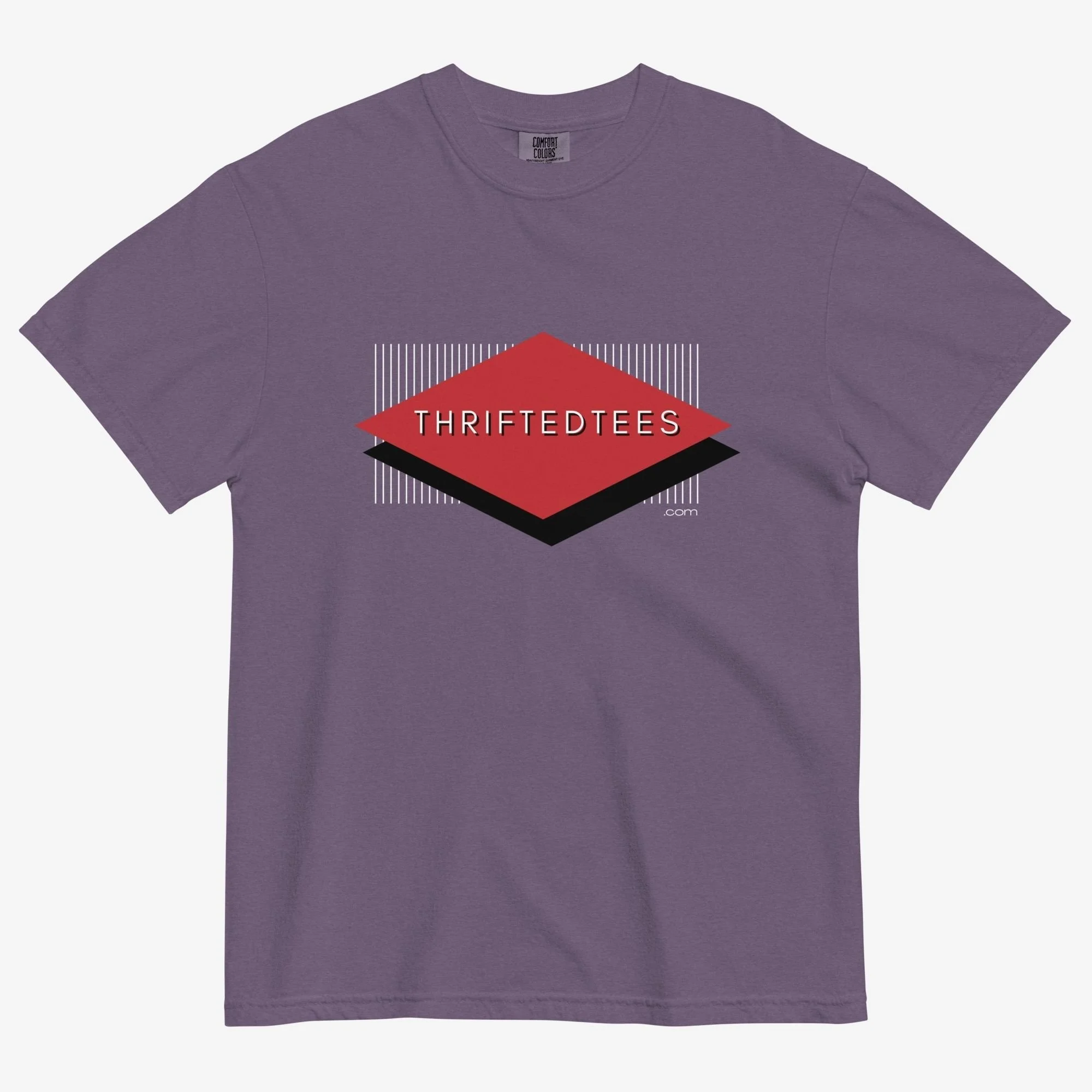 Font view of retro diamond ThriftedTees t-shirt, grape colorway
