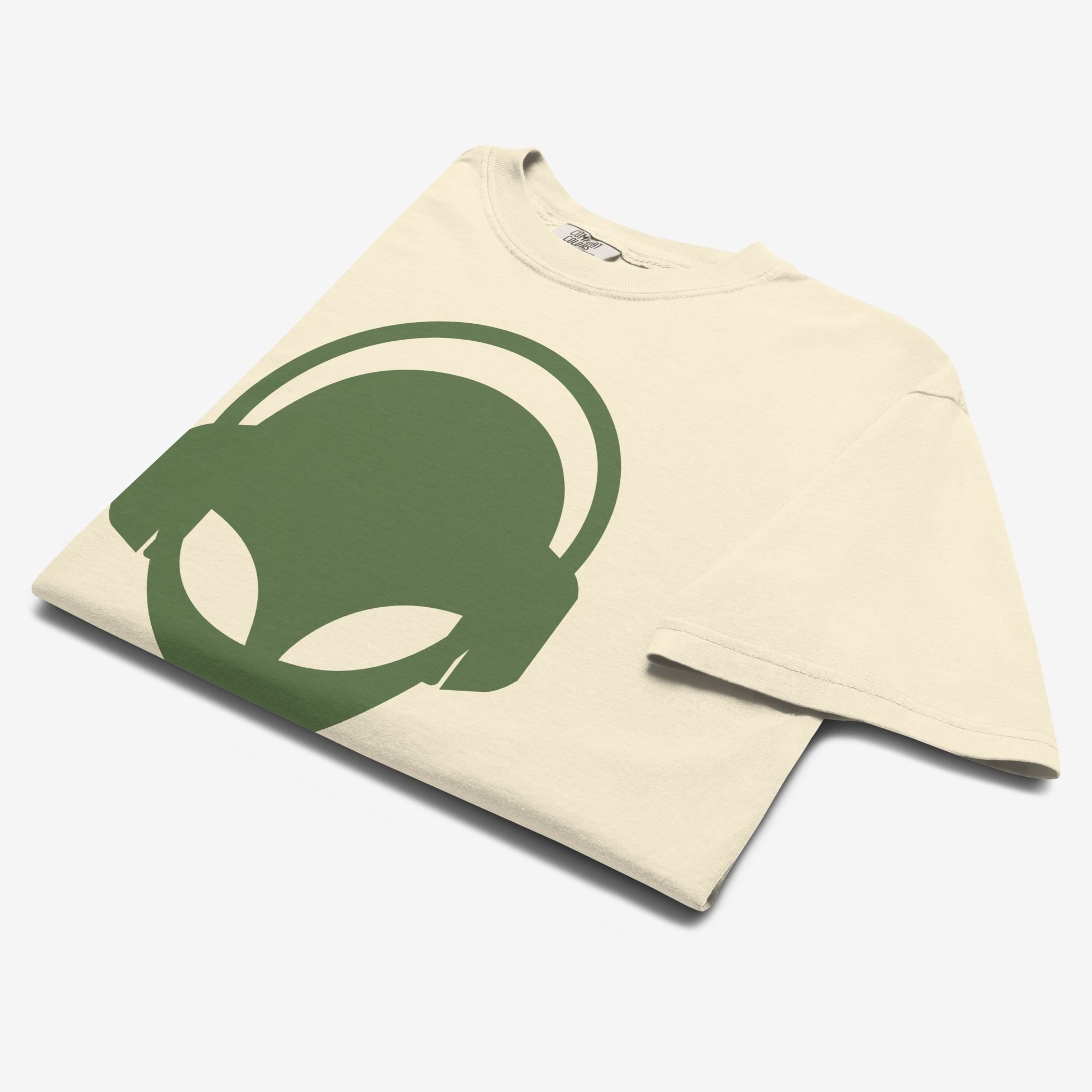 Folded view of Alienated tee in ivory colorway