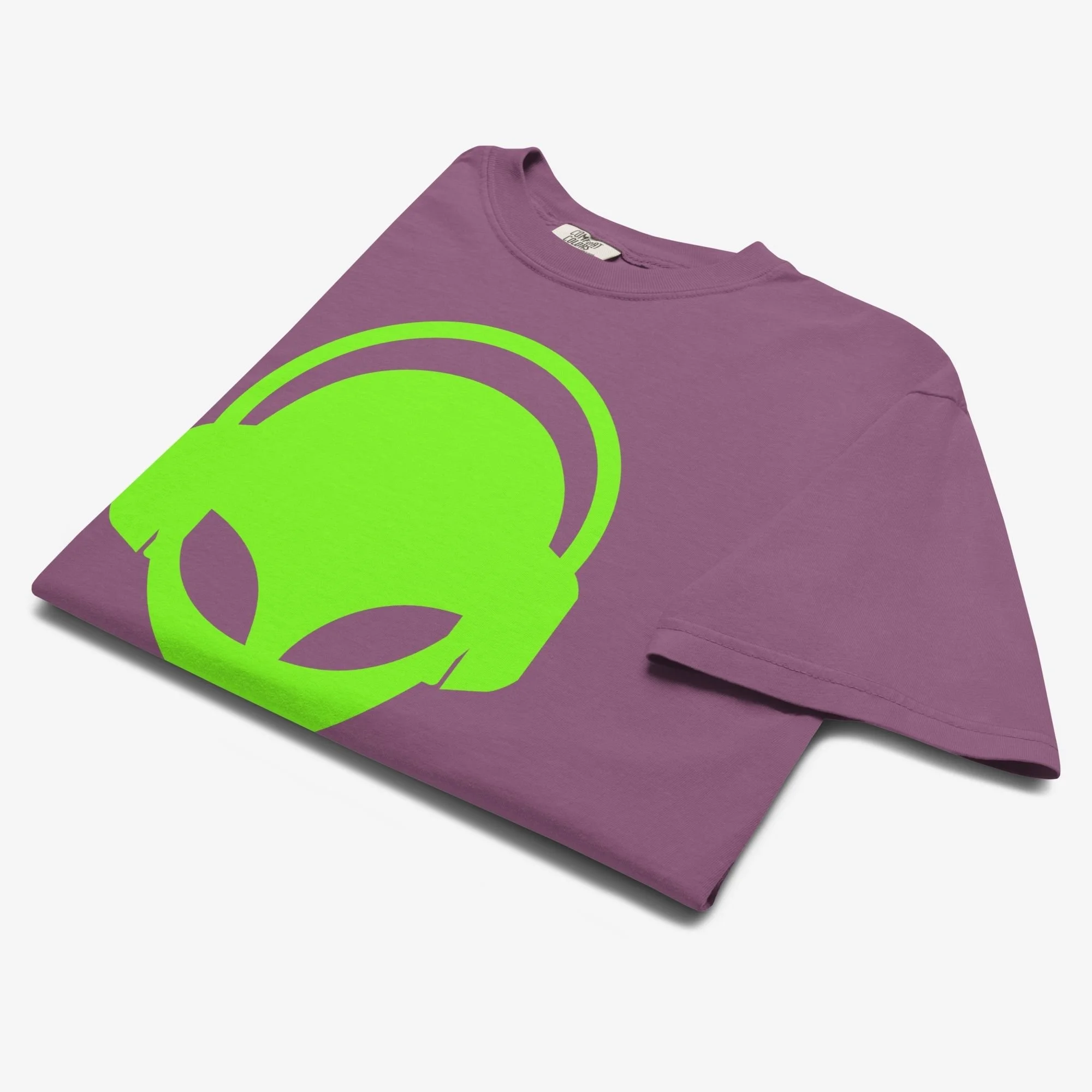 Folded view of Alienated tee in berry colorway