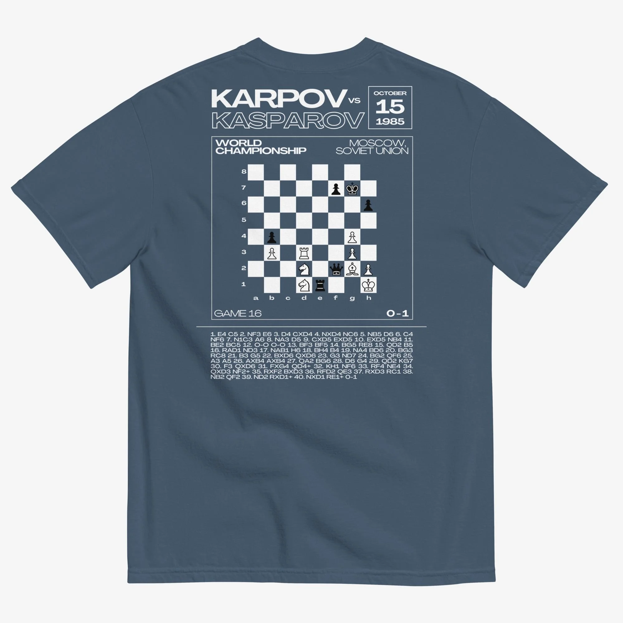 Back view of Karpov vs Kasparov Rise of the Octopus Knight t-shirt, dark colorway