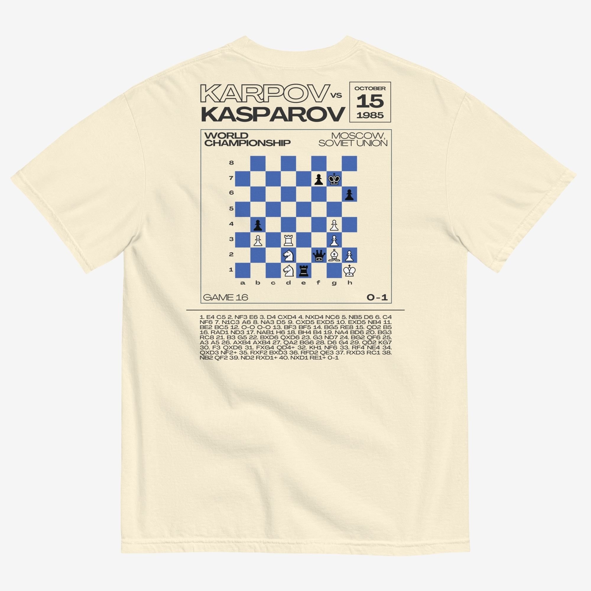 Back view of Karpov vs Kasparov Rise of the Octopus Knight t-shirt, light colorway