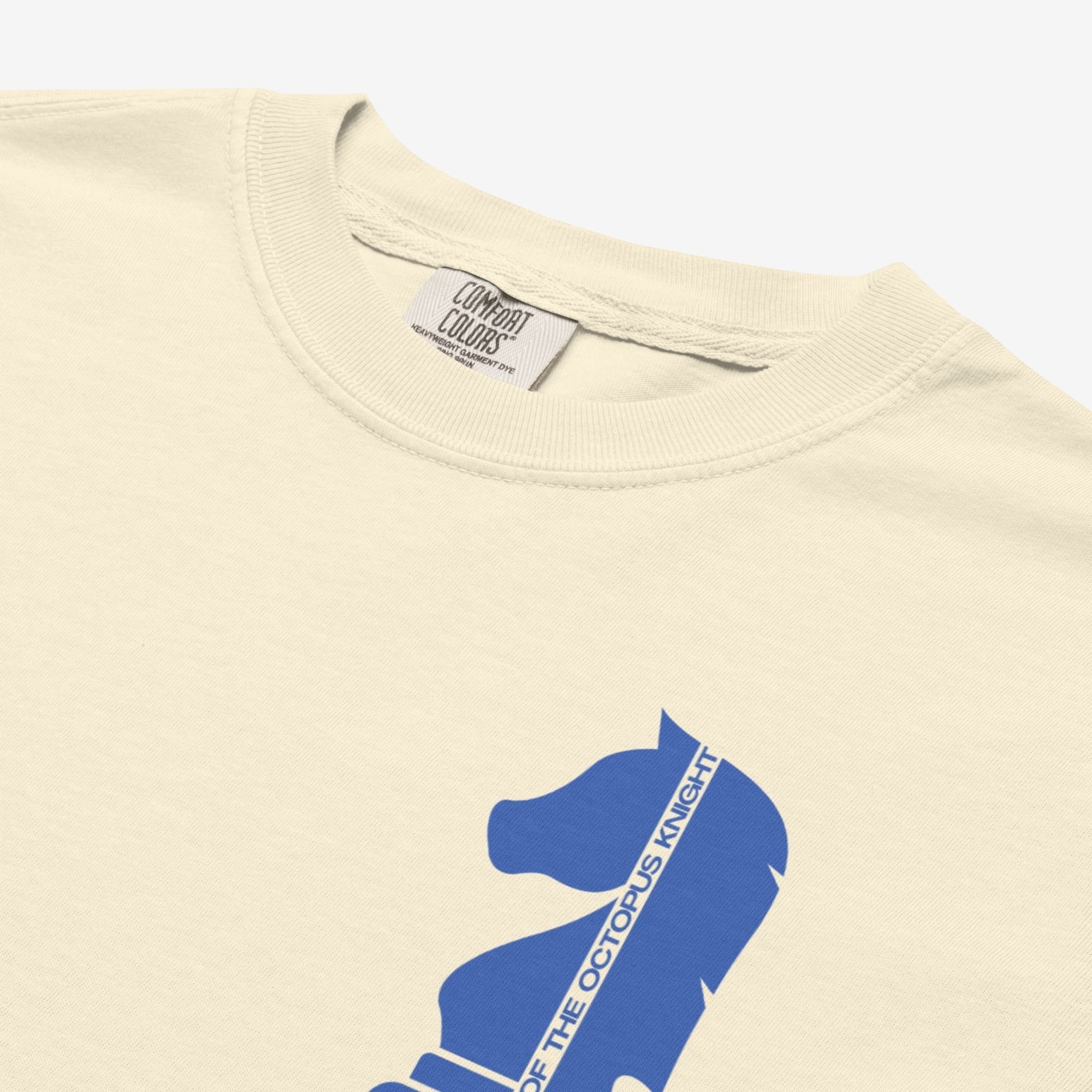 Front chest detail view of Karpov vs Kasparov Rise of the Octopus Knight t-shirt, light colorway