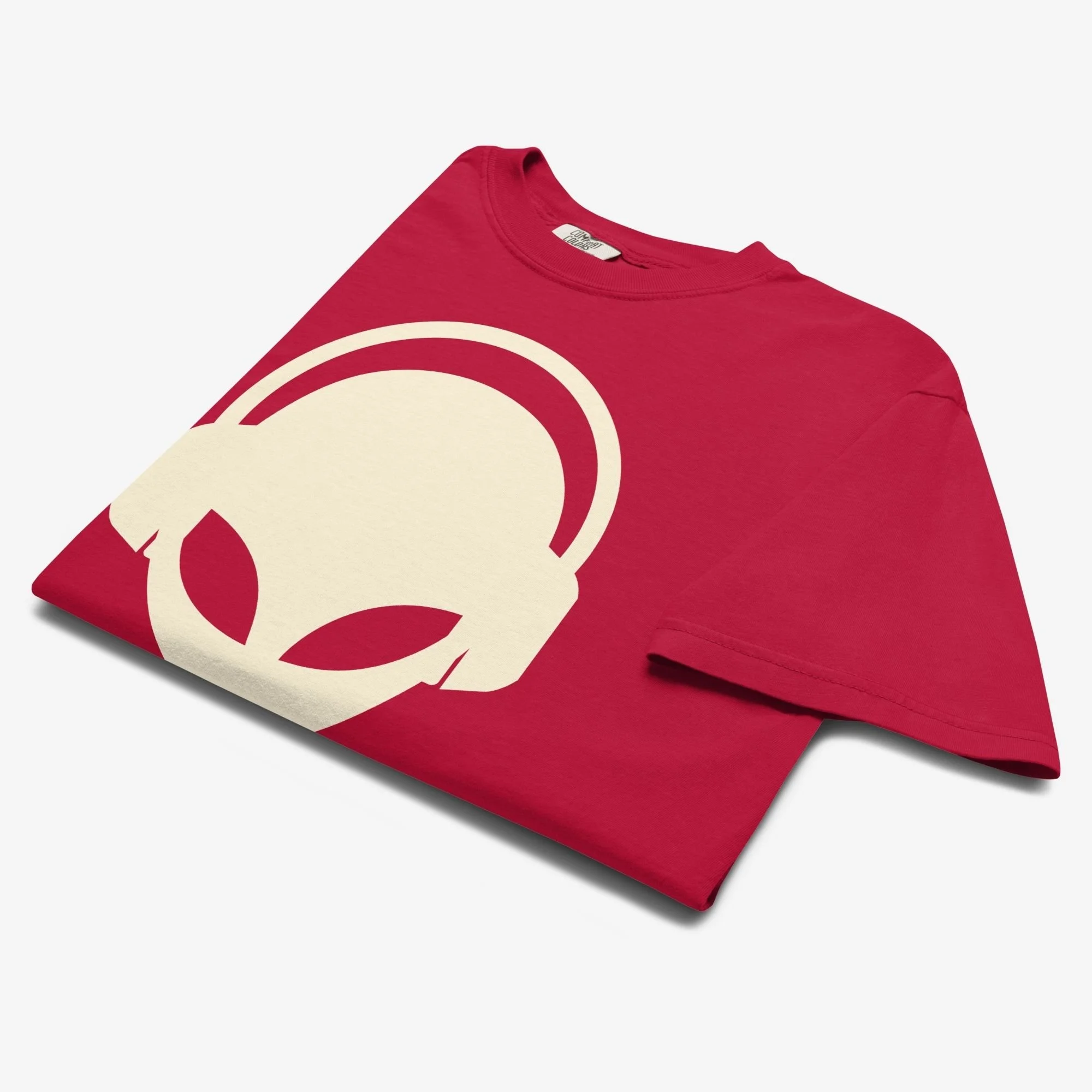 Folded view of Alienated tee in red colorway