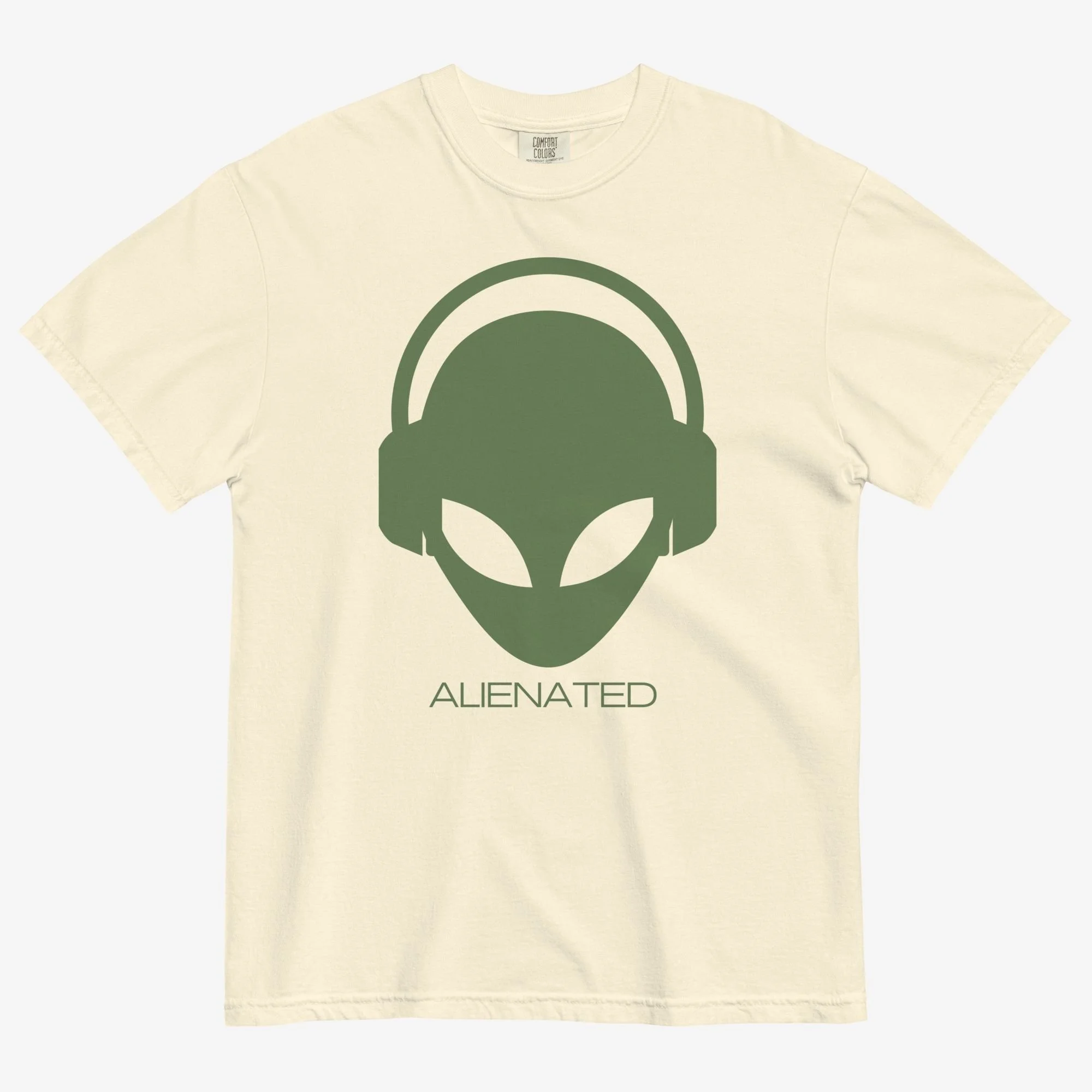 Front view of Alienated tee in ivory colorway