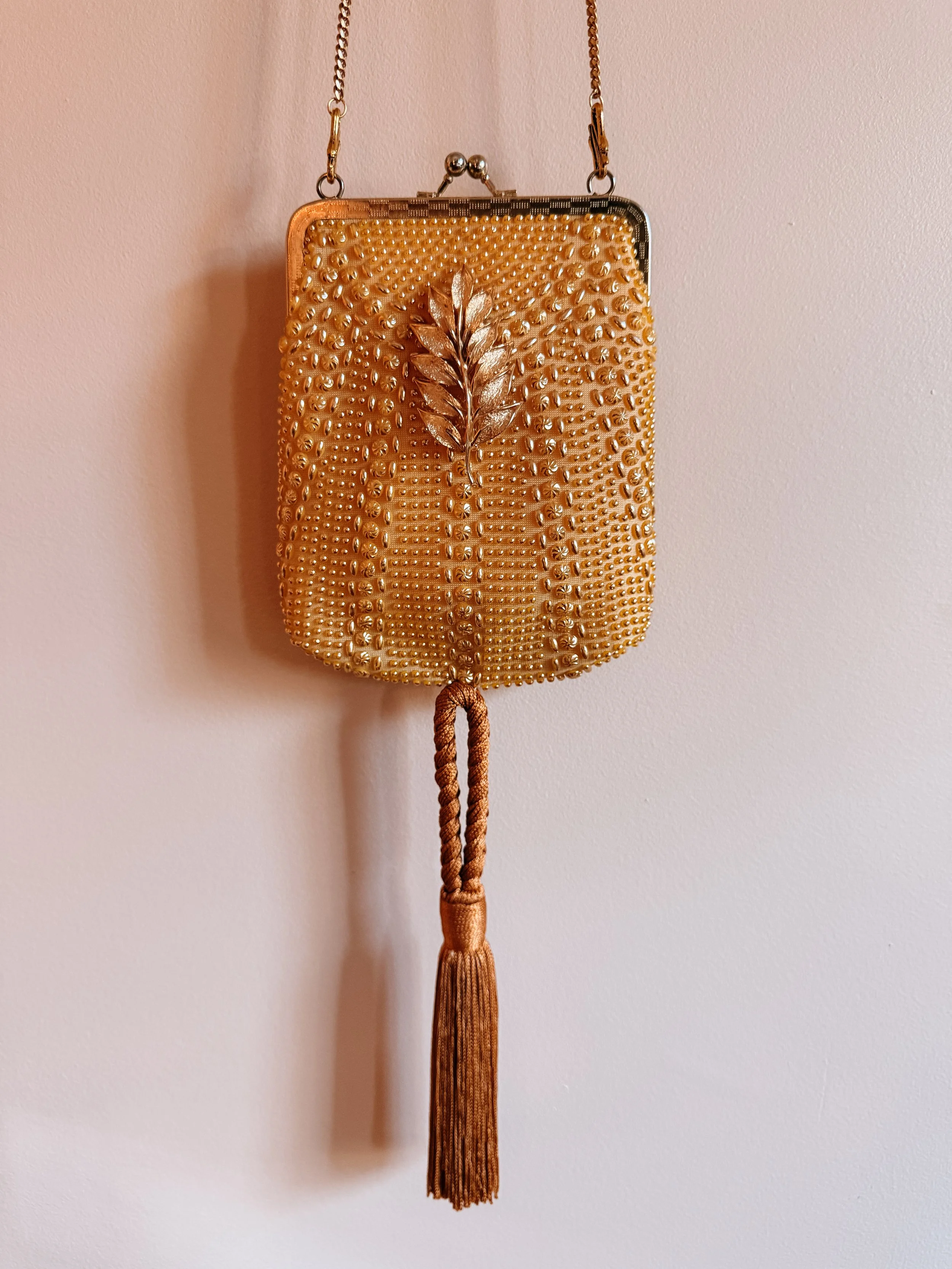 Gold Beaded Vintage Bag with Swan Findings