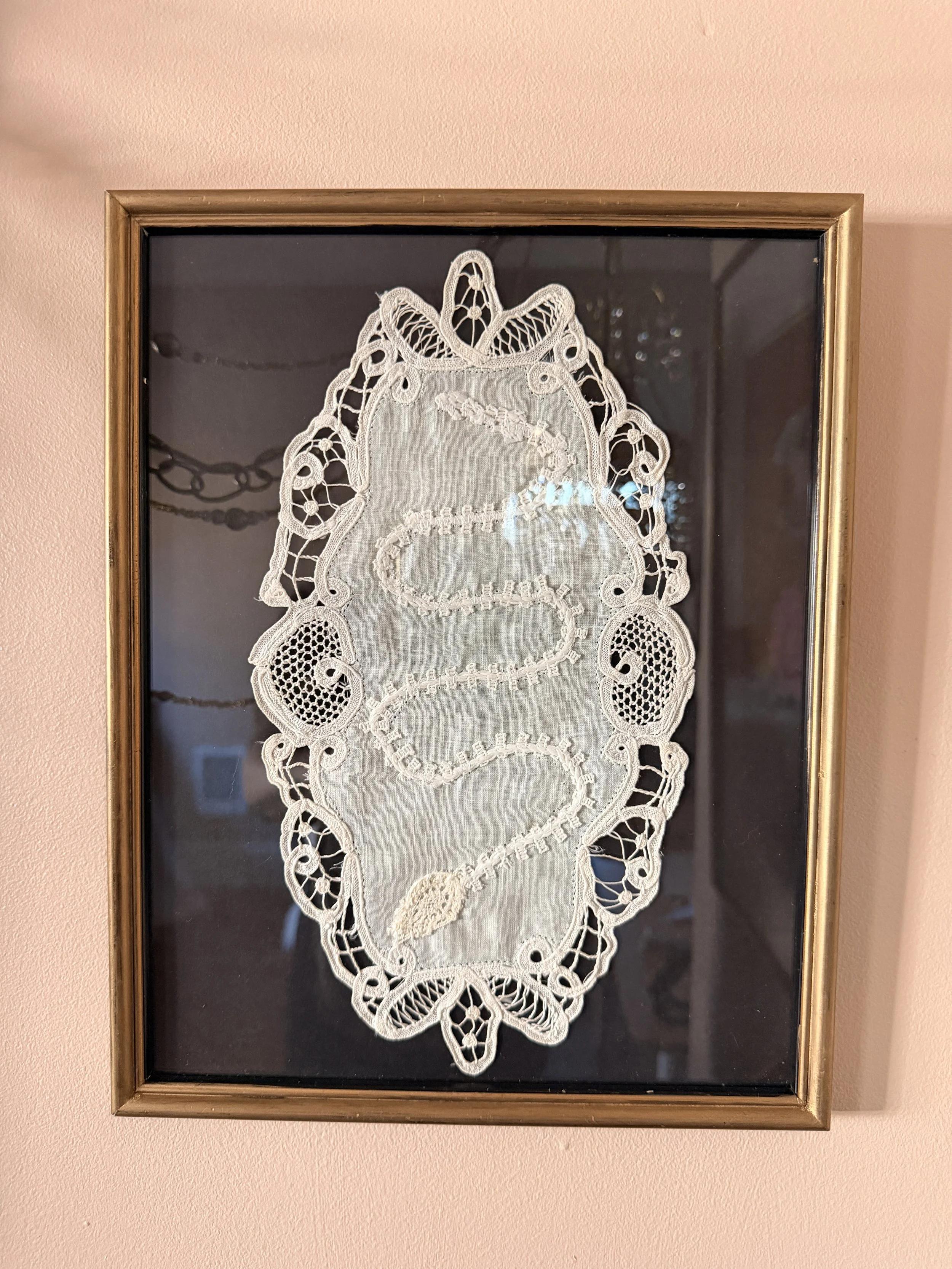 Framed Belgian Lace Snake Art
