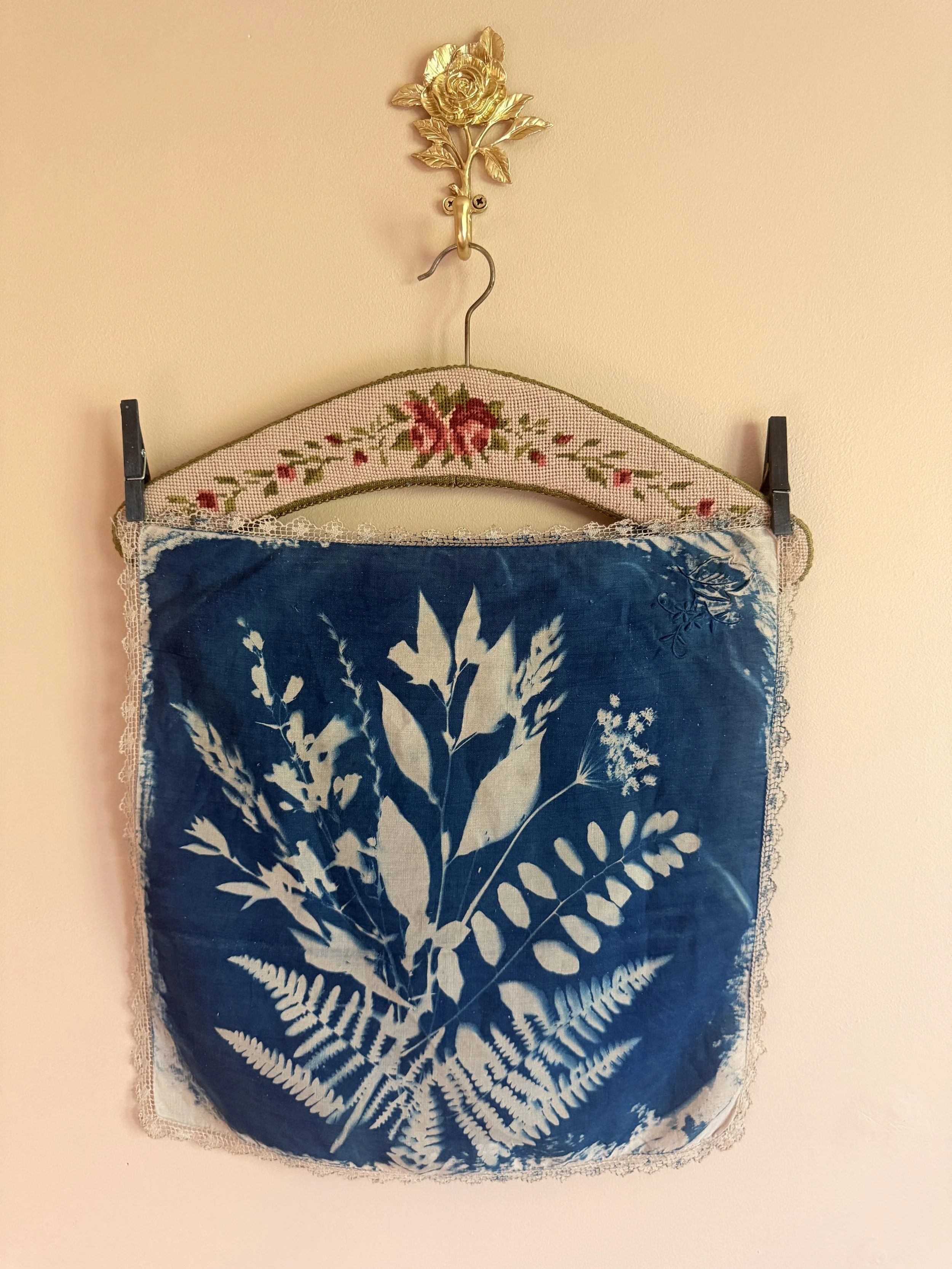 Belladonna Cyanotype on Vintage Linen