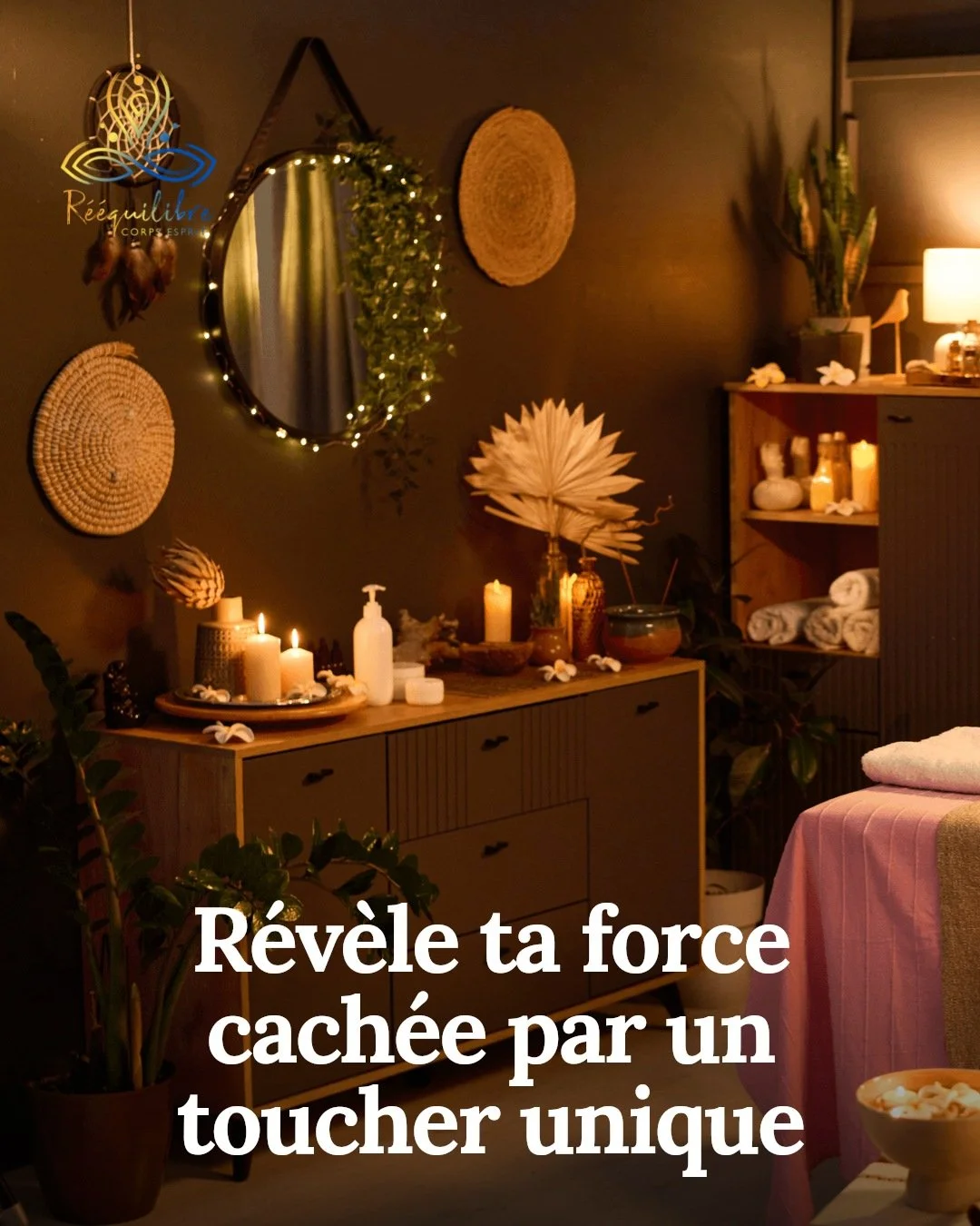 Vois comment un massage sur-mesure peut r&eacute;v&eacute;ler ta force int&eacute;rieure cach&eacute;e.

Ton corps raconte une histoire &mdash; la tienne. Chez R&eacute;&eacute;quilibre Corps-Esprit, chaque toucher est pens&eacute; pour honorer ton p