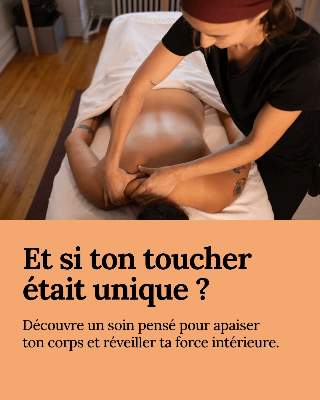 Le toucher personnalis&eacute;, c'est plus qu'un simple soin &mdash; c'est un chemin unique vers ta reconnexion int&eacute;rieure.

Chaque toucher est pens&eacute; pour toi, pour &eacute;couter ton corps, apaiser tes tensions et &eacute;veiller ta fo