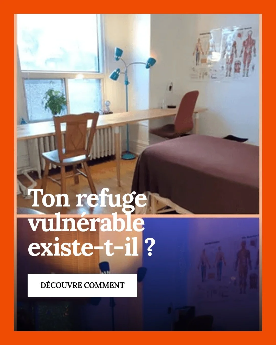 Comment cr&eacute;es-tu ton espace de vuln&eacute;rabilit&eacute; chez toi ?

Un espace s&ucirc;r chez toi, c'est plus qu'un coin tranquille : c'est un refuge o&ugrave; tu peux poser ta vuln&eacute;rabilit&eacute; sans masque, te reconnecter &agrave;