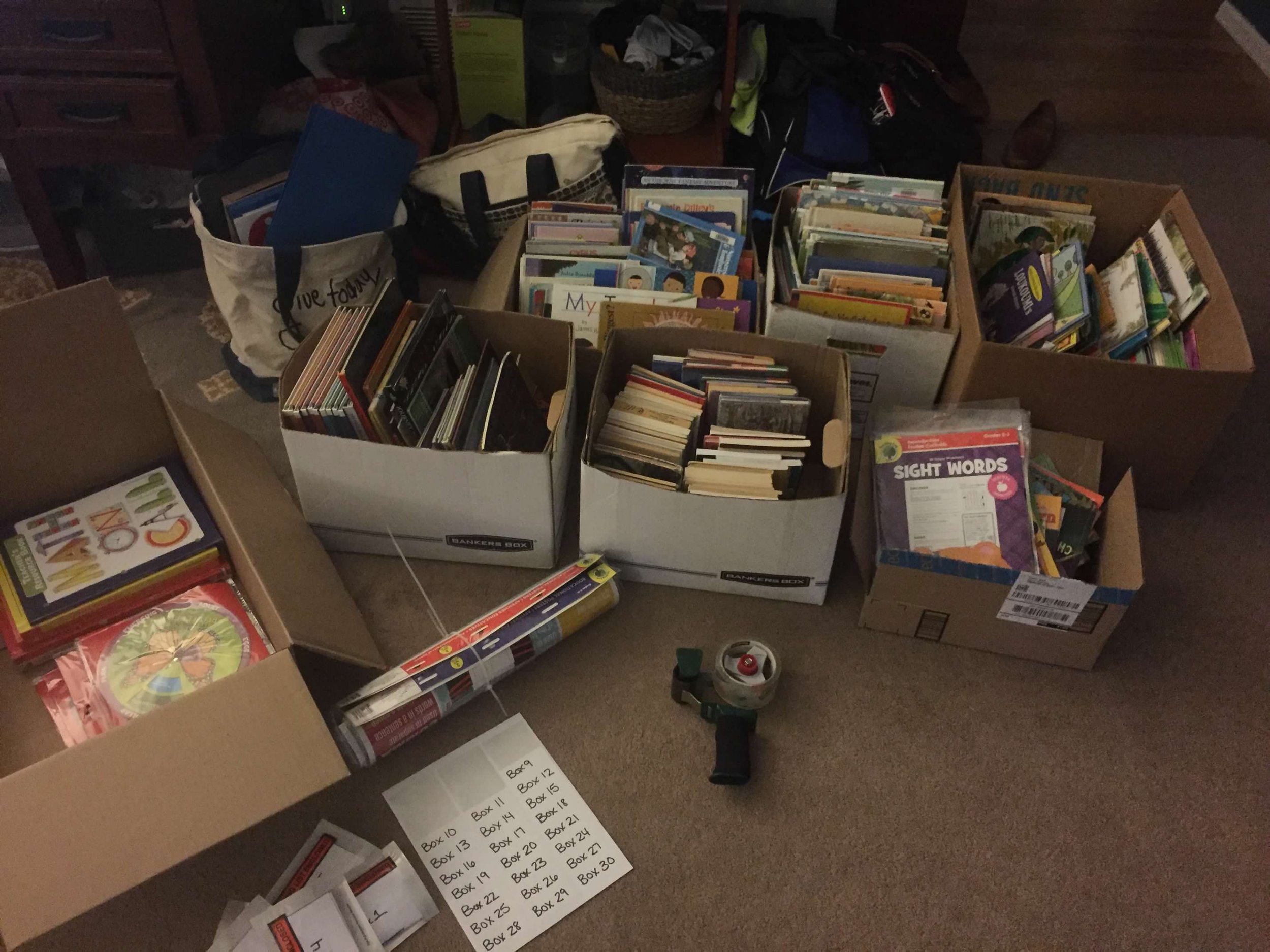 Boxes of books being prepared for the African Library Project