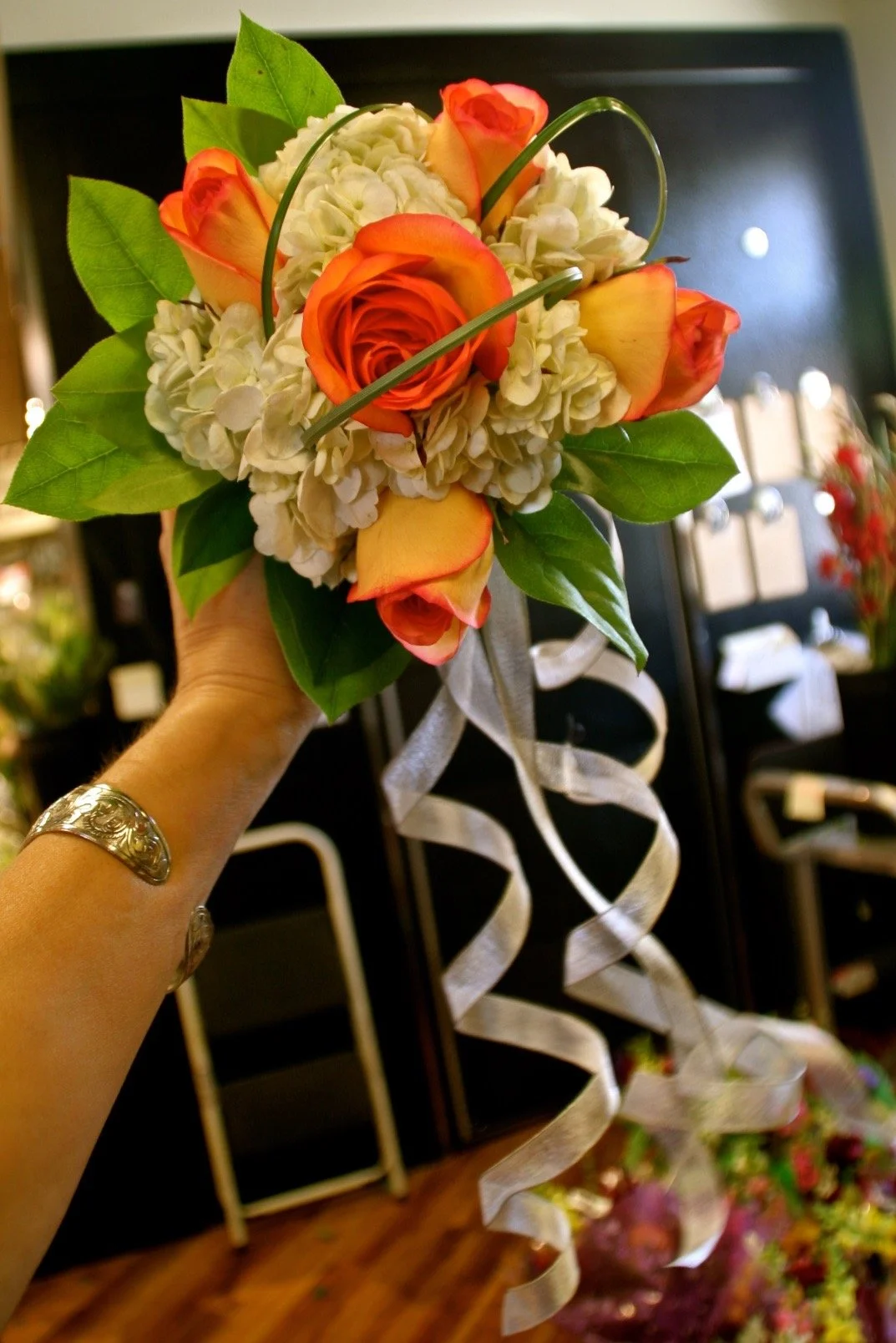 'hydrangea tropical'  flower girl  bouquet 
