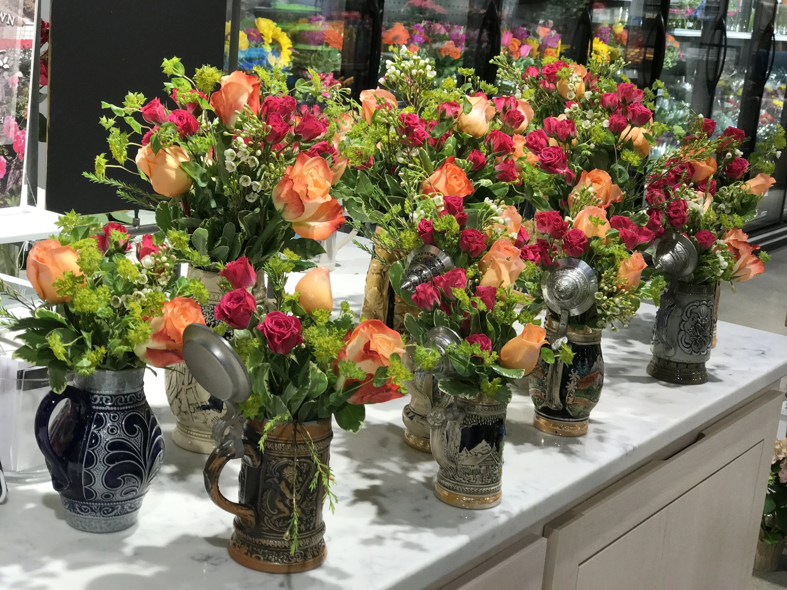 Wisconsin German Beer Stein Wedding Floral arrangements 